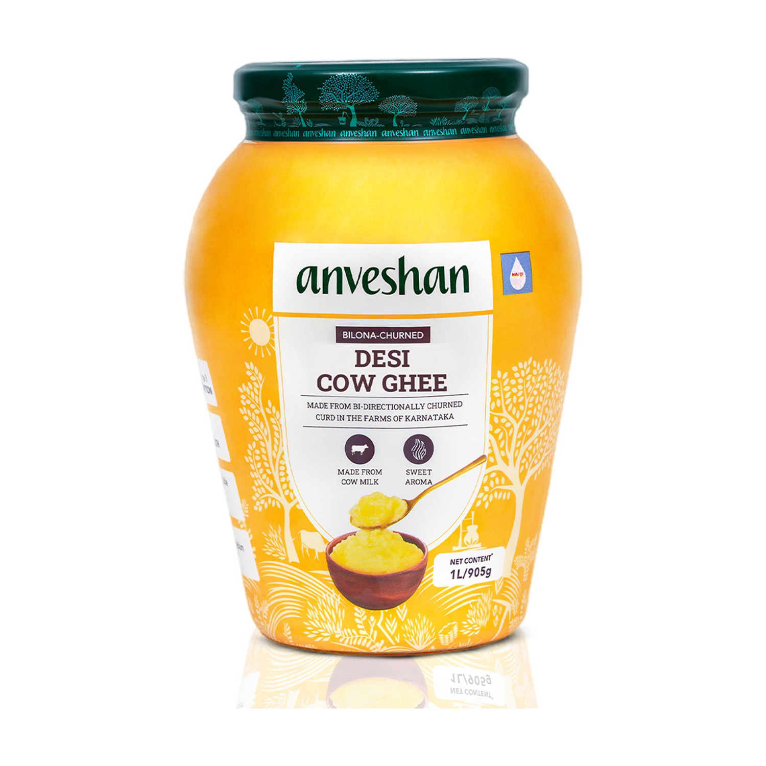 Image of Anveshan A2 Desi Cow Ghee (1 Litre x 2 Jars) | Traditionally Bilona-Churned Ghee Mason Jar (2000 ml, Pack of 2)