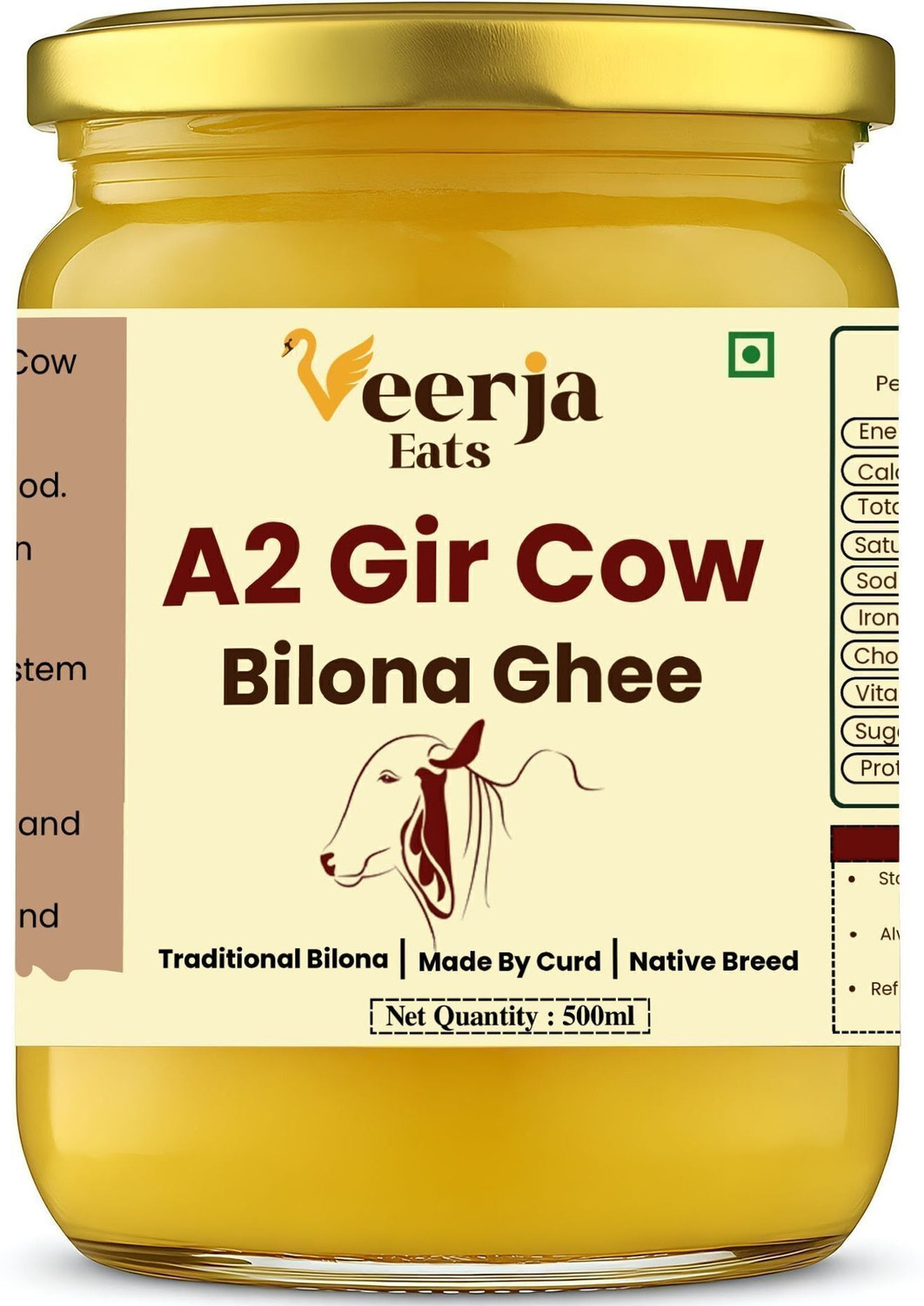 Image of Maridyaa Organics A2 Gir Cow Vedic Bilona Grass-Fed | Curd Churned | Lactose-Free Ghee Glass Bottle (1000 ml)