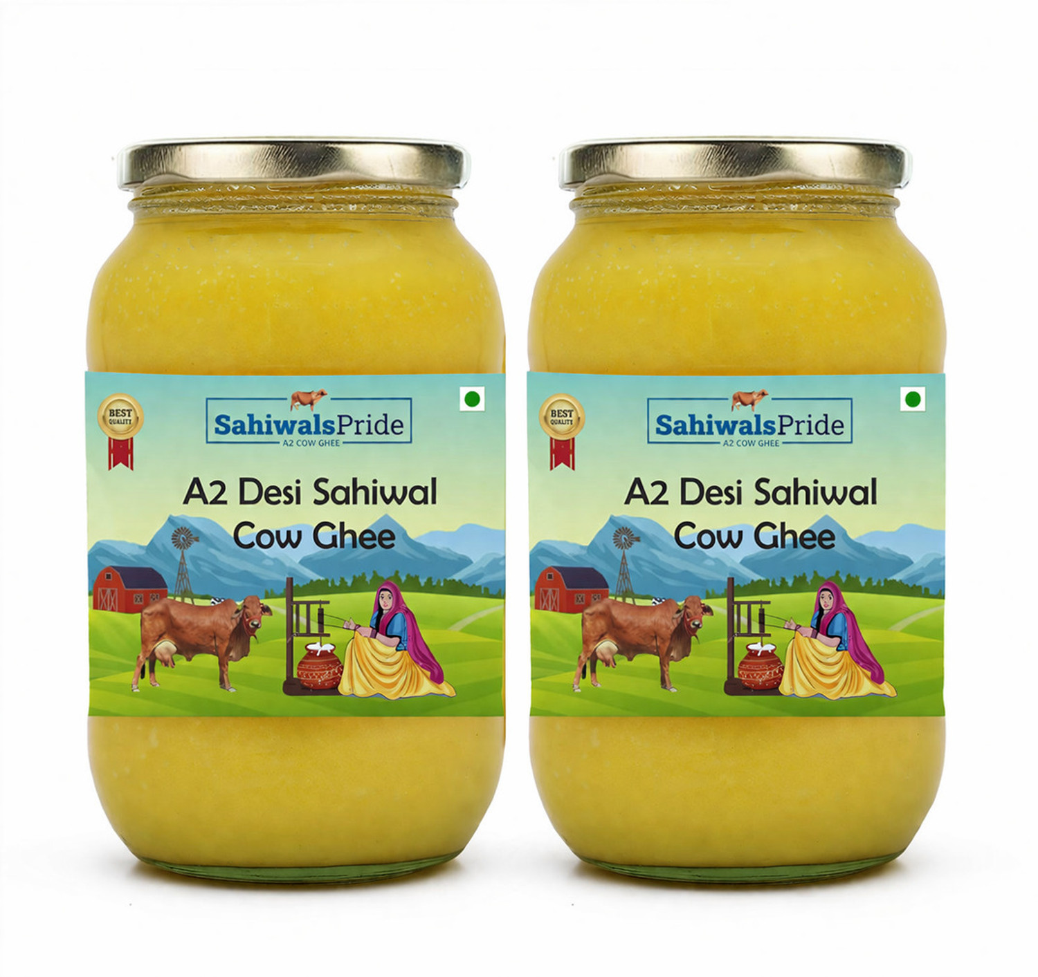 Image of Anveshan A2 Desi Cow Ghee (1 Litre x 2 Jars) | Traditionally Bilona-Churned Ghee Mason Jar (2000 ml, Pack of 2)