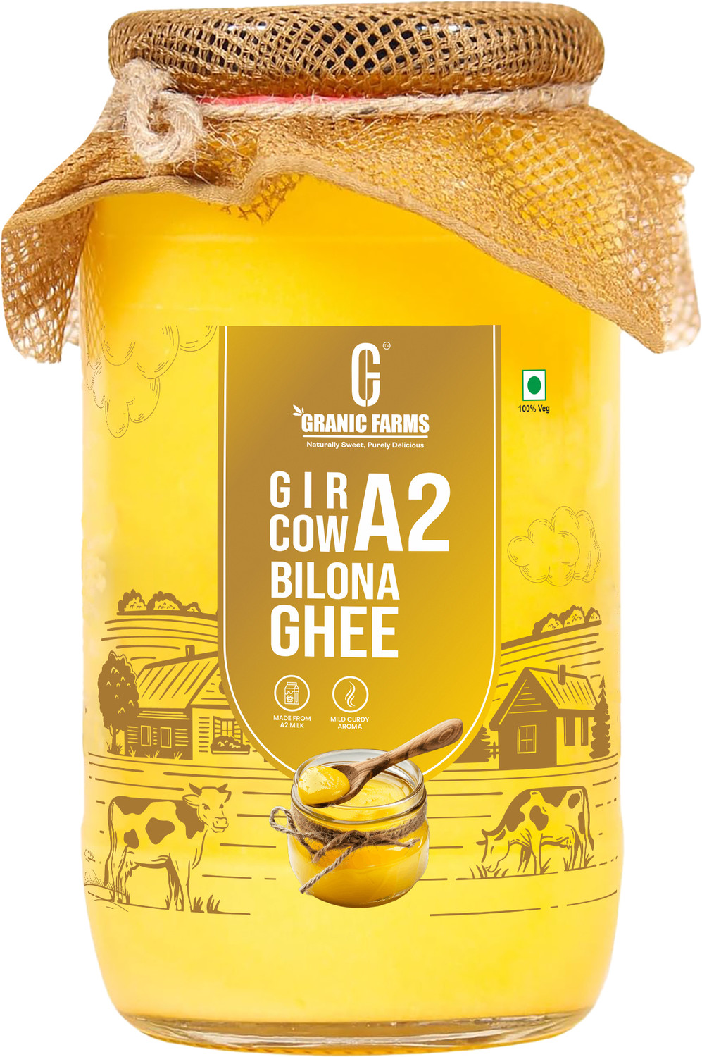 Image of Maridyaa Organics A2 Gir Cow Vedic Bilona Grass-Fed | Curd Churned | Lactose-Free Ghee Glass Bottle (1000 ml)