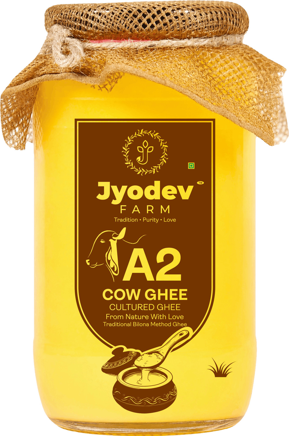 Image of Maridyaa Organics A2 Gir Cow Vedic Bilona Grass-Fed | Curd Churned | Lactose-Free Ghee Glass Bottle (1000 ml)