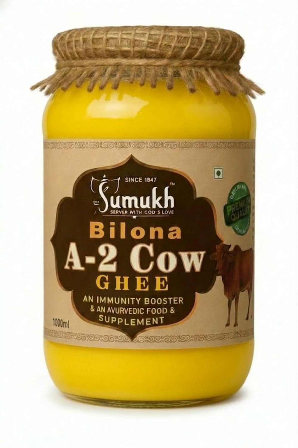 Image of Kapiva A2 Desi Ghee (Helps Reduces Joint Pain and Improves Heart Functioning) Glass Bottle (1000 ml, Pack of 2)