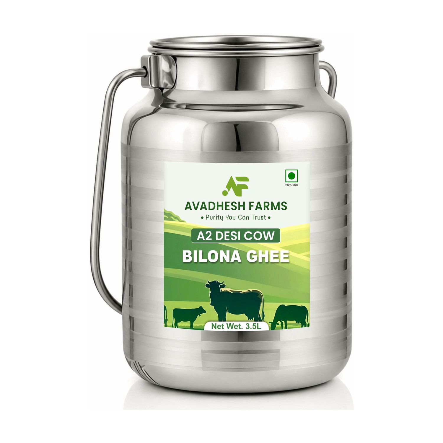 Image of Avadhesh Farms A2 Desi Cow Ghee | Vedic Bilona Method | Grass-Fed | 100% Pure & Natural Ghee Ghee Tin (3.5 L)