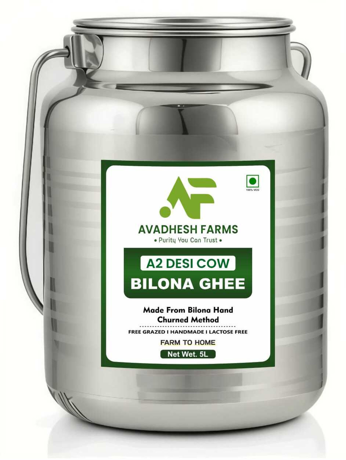 Image of Avadhesh Farms A2 Desi Cow Vedic Bilona Cultured Ghee | Pure & Traditional Ghee Glass Bottle Ghee Glass Bottle (5 L)