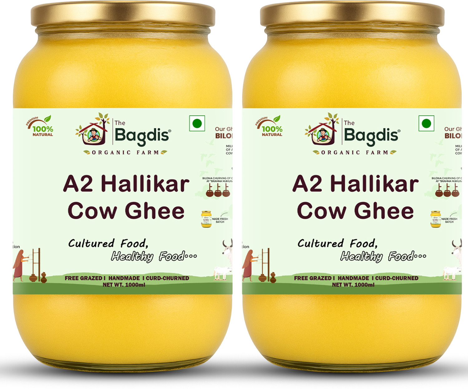 Image of Avadhesh Farms A2 Desi Cow Vedic Bilona Cultured Ghee | Pure & Traditional Ghee Glass Bottle Ghee Glass Bottle (5 L)