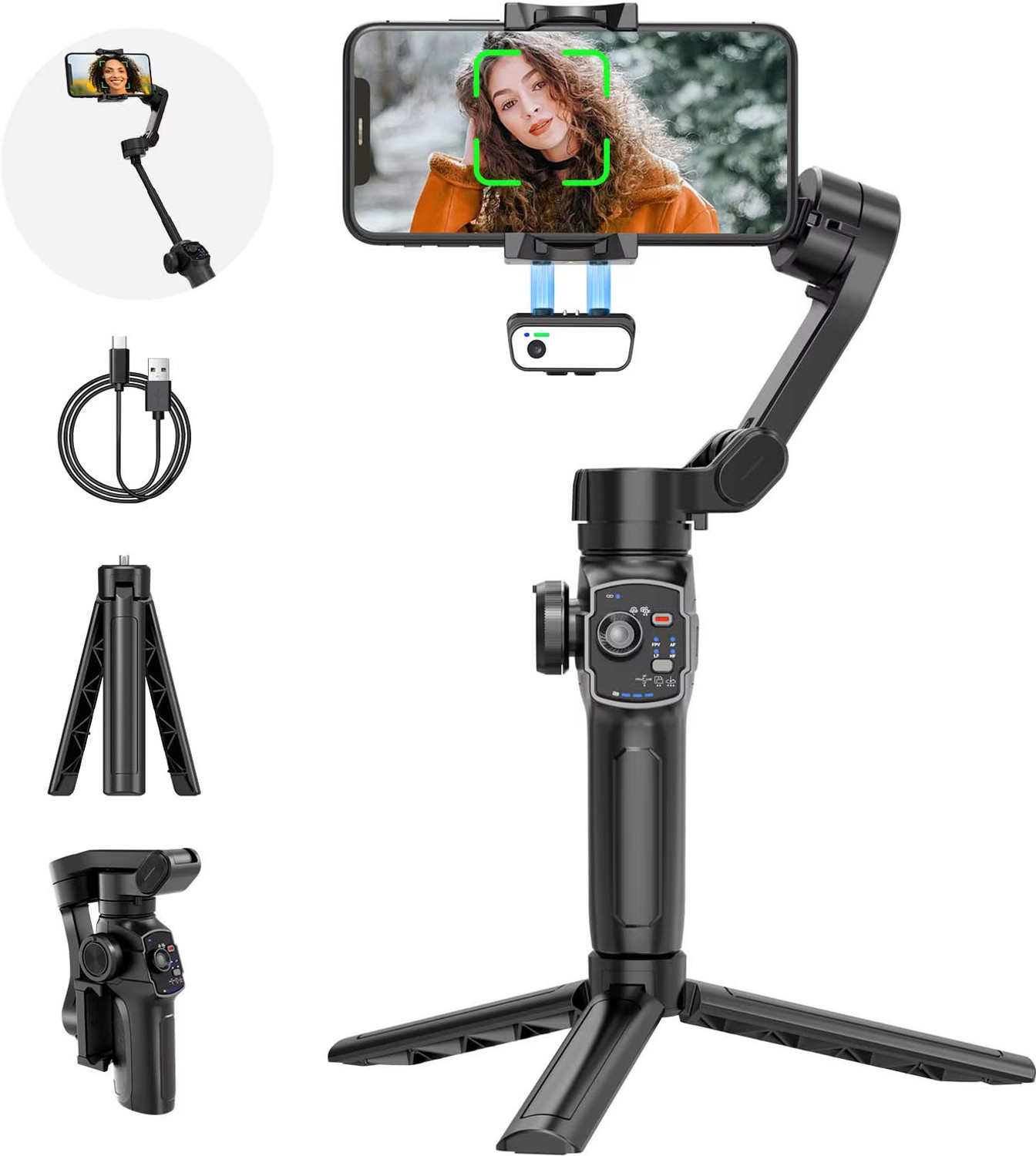 DIGITEK DSG 009F AI 3 Axis Smartphone Gimbal with Telescopic Extendable Rod & AI Tracker 3 Axis Gimbal for Mobile (300.0) - Image 1