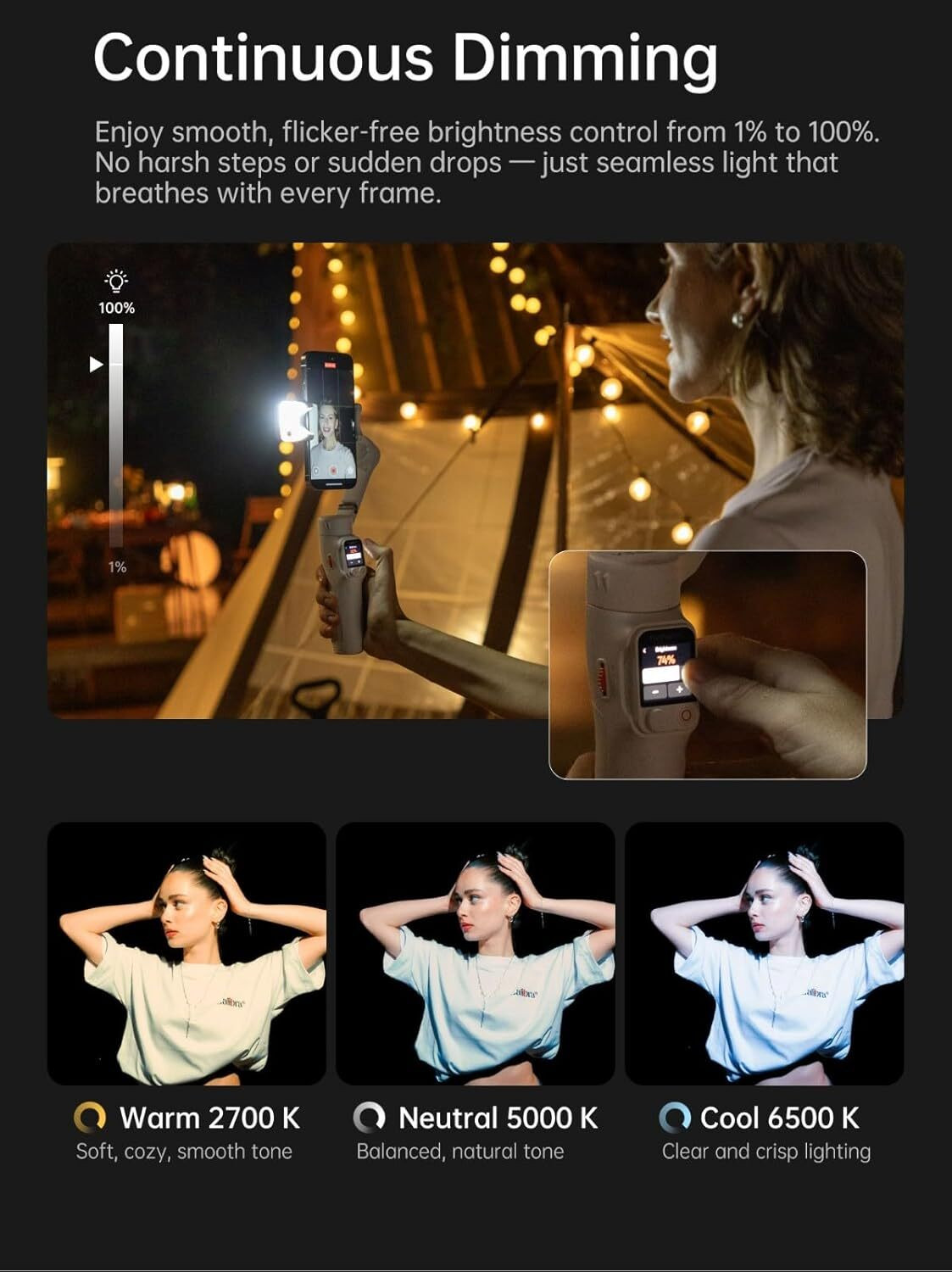 Image of hohem iSteady V3 Ultra w /AI Tracking Built-in Extendable Tripod,Fill Light & Remote 3 Axis Gimbal for Mobile (400Grams)