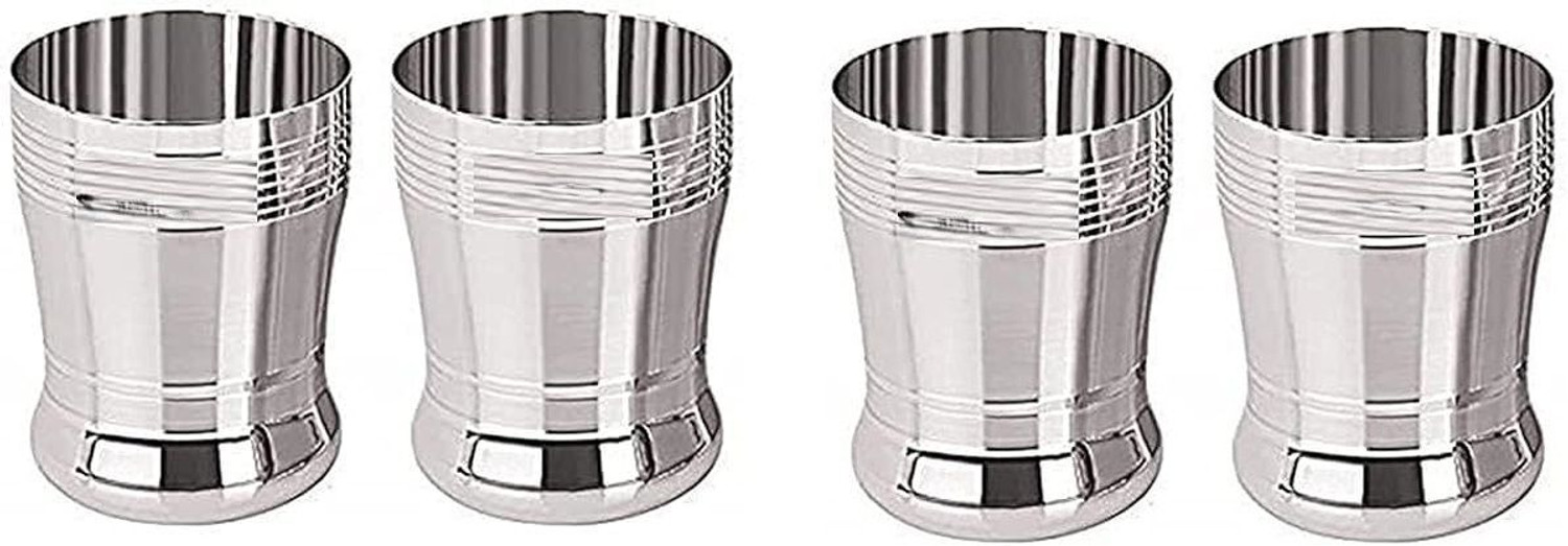 Image of Jensons (Pack of 6) Flora Shape Premium Stainless Steel Unbreakable Drinking Glass Set Water /Juice Glass (350 ml, Steel, Silver)