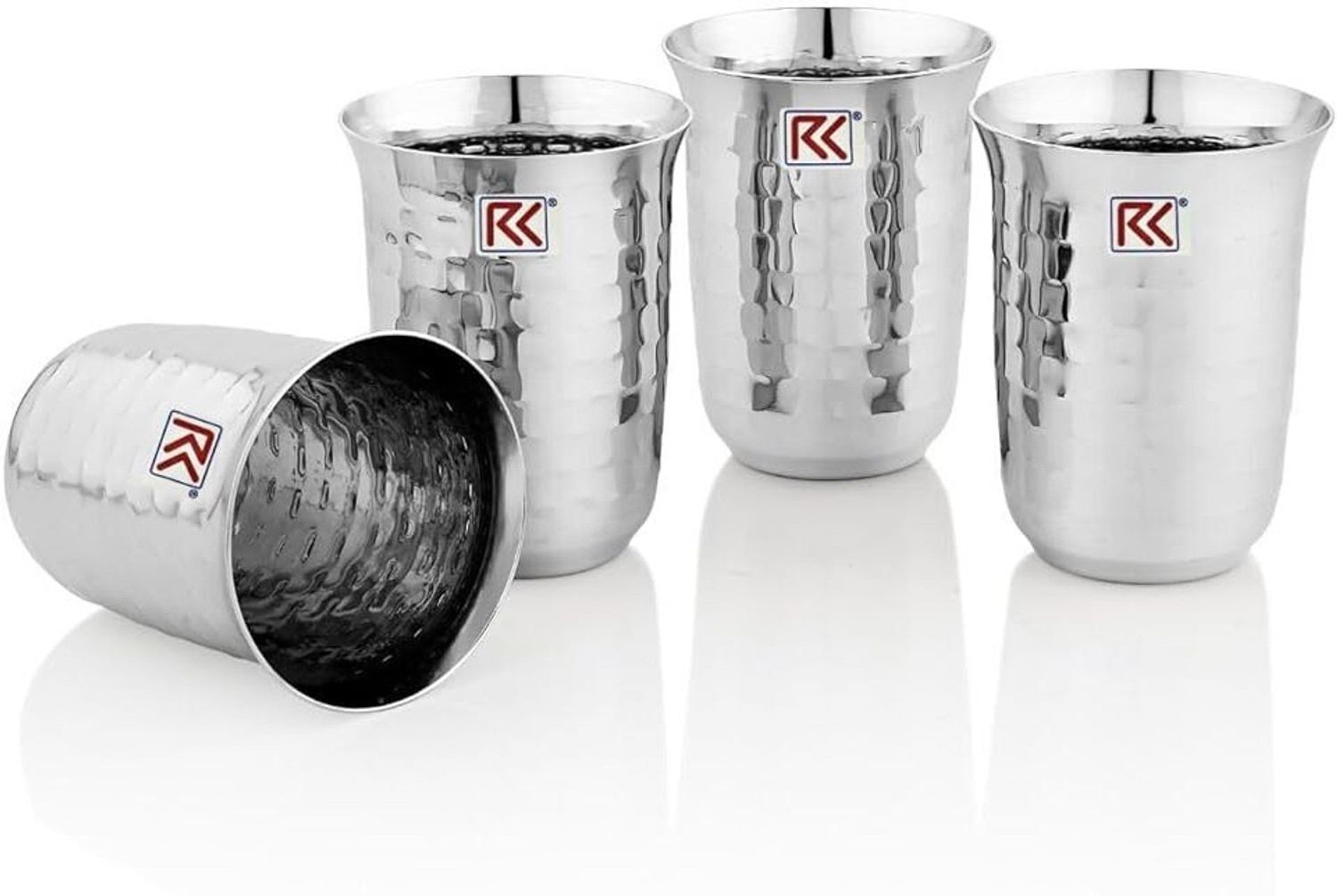 Image of Jensons (Pack of 6) Flora Shape Premium Stainless Steel Unbreakable Drinking Glass Set Water /Juice Glass (350 ml, Steel, Silver)
