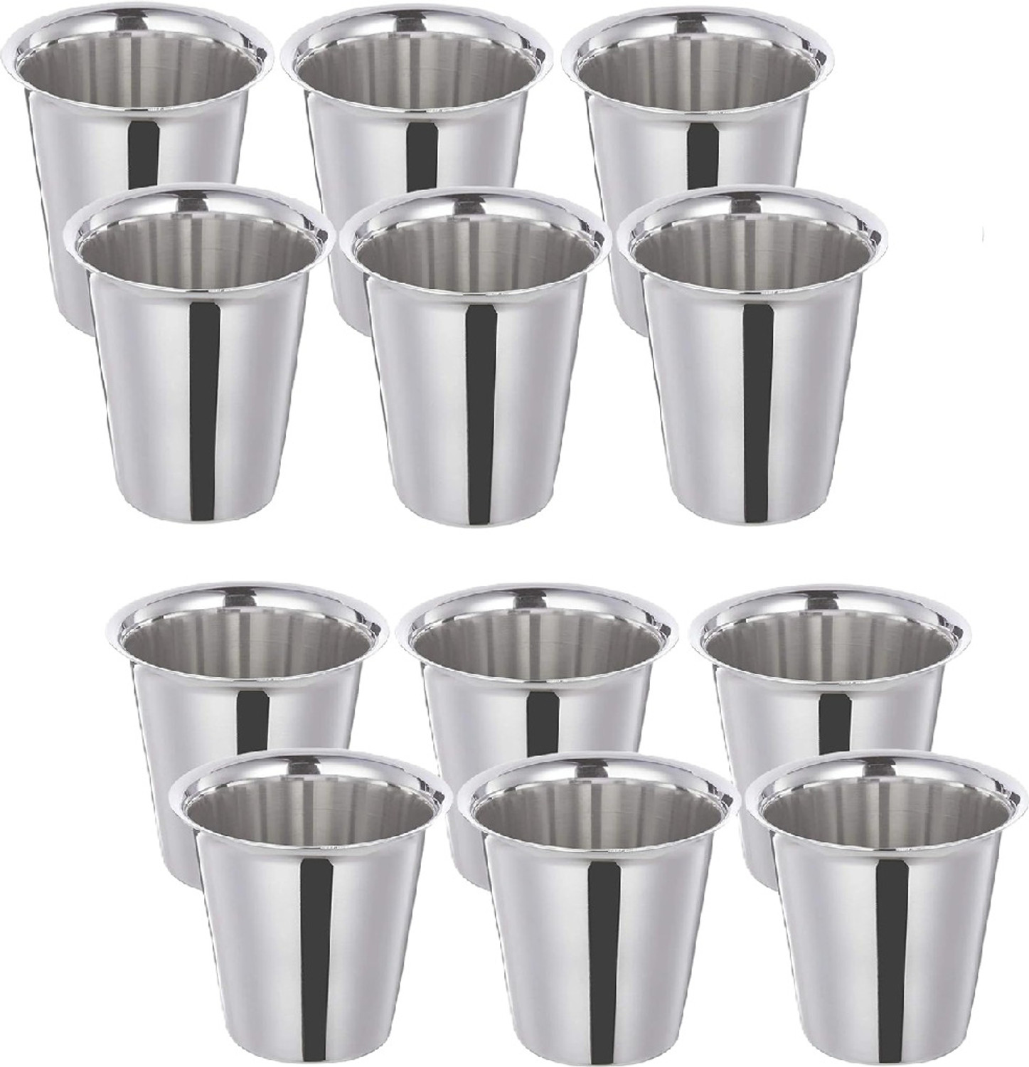 Image of Jensons (Pack of 6) Flora Shape Premium Stainless Steel Unbreakable Drinking Glass Set Water /Juice Glass (350 ml, Steel, Silver)