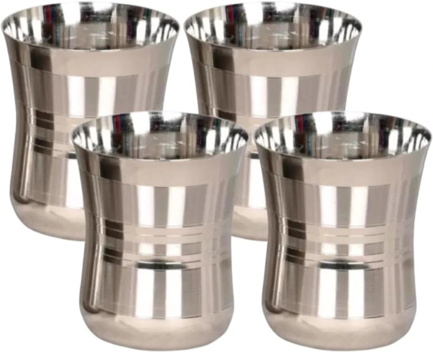 Image of Jensons (Pack of 6) Flora Shape Premium Stainless Steel Unbreakable Drinking Glass Set Water /Juice Glass (350 ml, Steel, Silver)