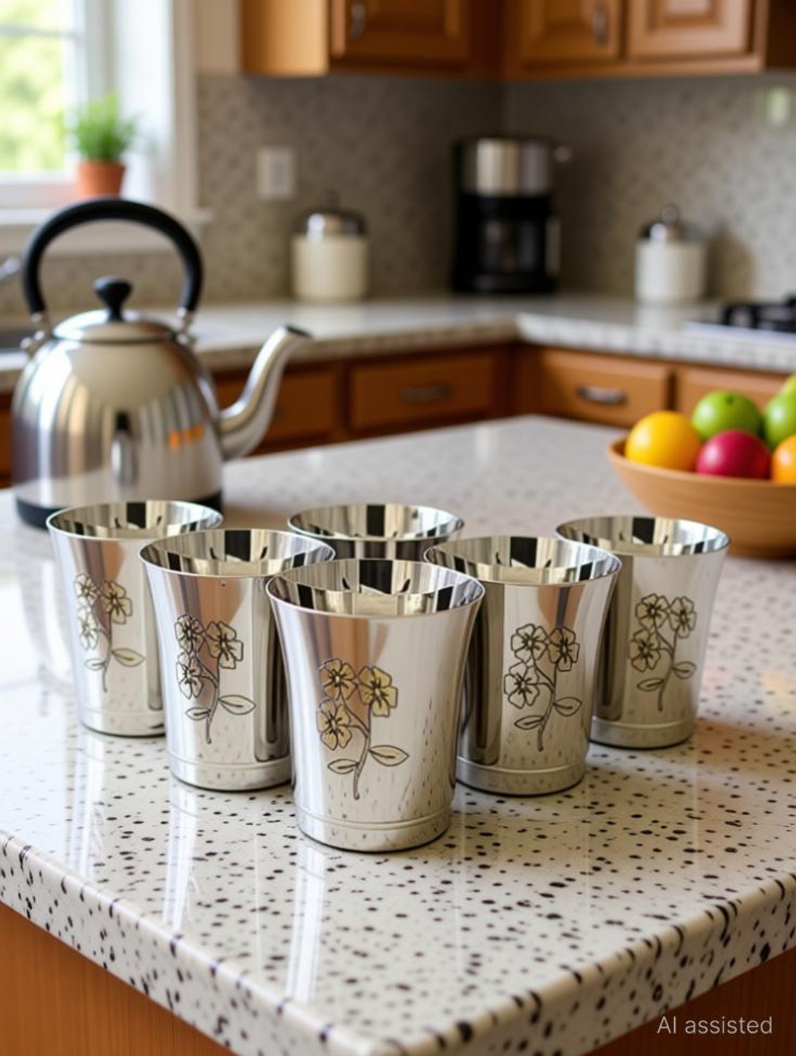 Image of Jensons (Pack of 6) Flora Shape Premium Stainless Steel Unbreakable Drinking Glass Set Water /Juice Glass (350 ml, Steel, Silver)