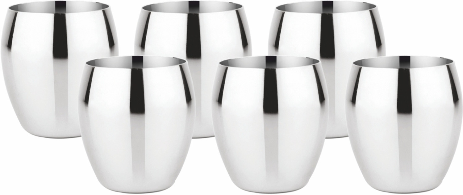 Image of Jensons (Pack of 6) Flora Shape Premium Stainless Steel Unbreakable Drinking Glass Set Water /Juice Glass (350 ml, Steel, Silver)
