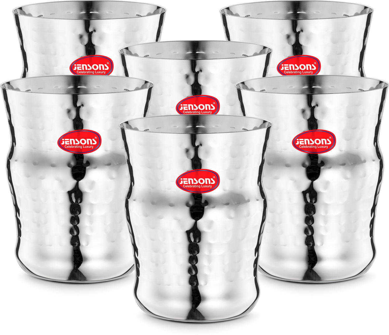 Image of Jensons (Pack of 6) Flora Shape Premium Stainless Steel Unbreakable Drinking Glass Set Water /Juice Glass (350 ml, Steel, Silver)