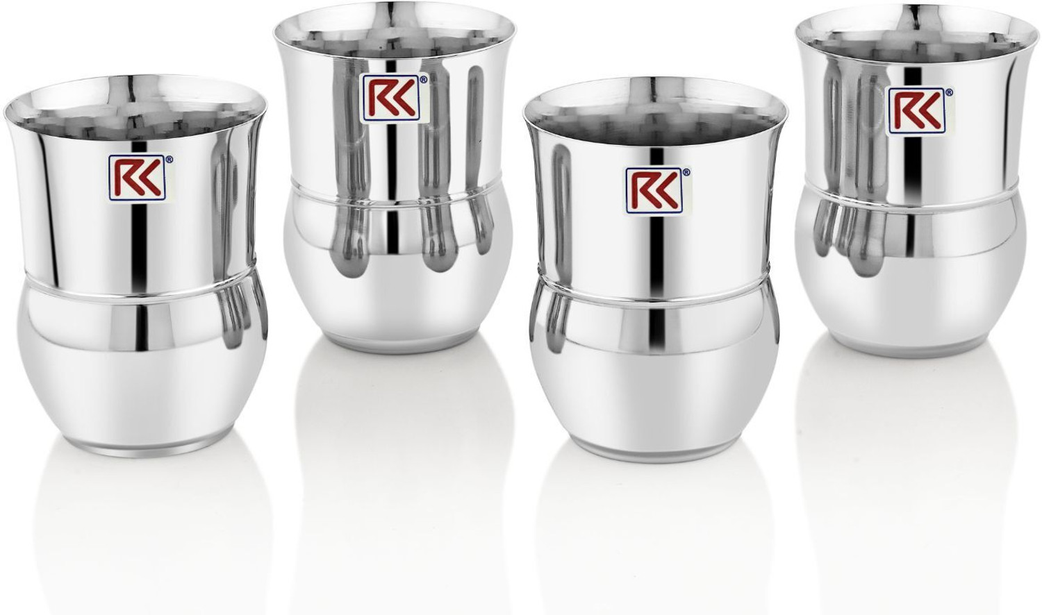 Image of Jensons (Pack of 6) Flora Shape Premium Stainless Steel Unbreakable Drinking Glass Set Water /Juice Glass (350 ml, Steel, Silver)