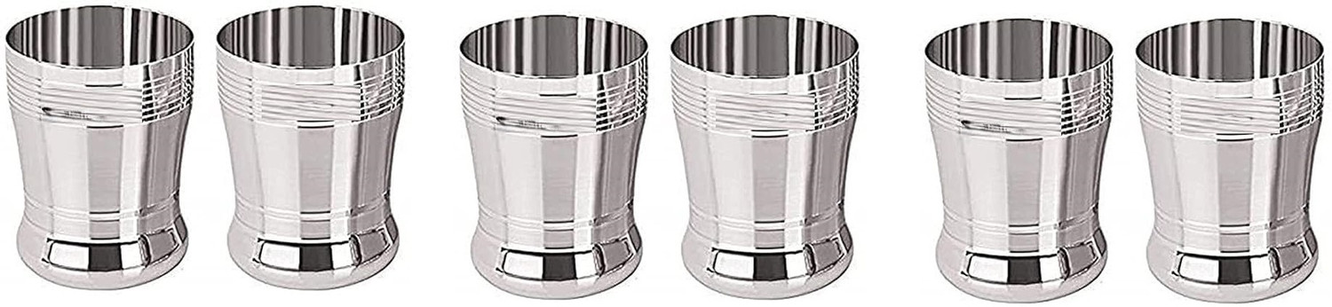 Image of Jensons (Pack of 6) Flora Shape Premium Stainless Steel Unbreakable Drinking Glass Set Water /Juice Glass (350 ml, Steel, Silver)