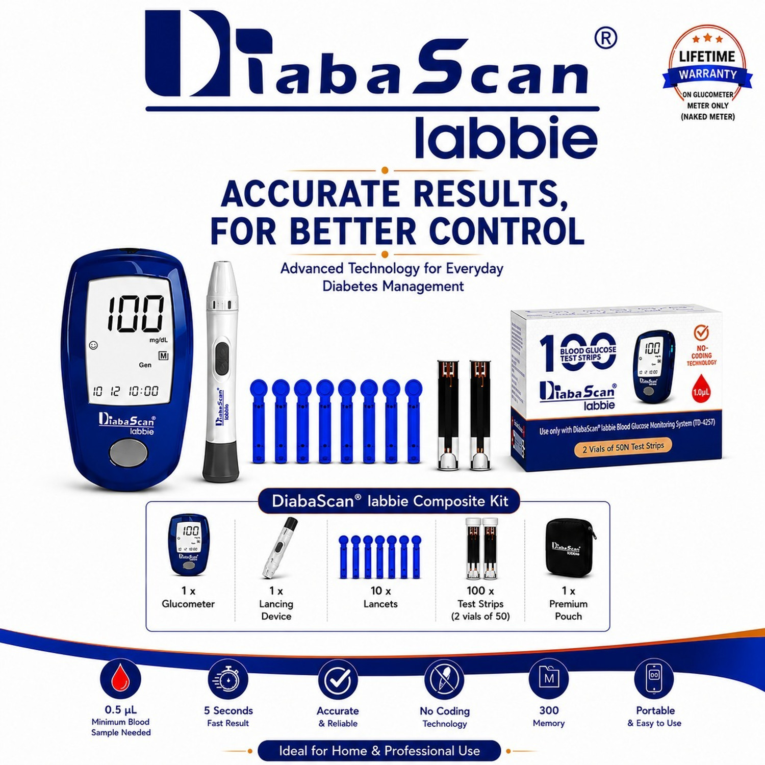 Image of DIABASCAN Pro Glucometer (Black)