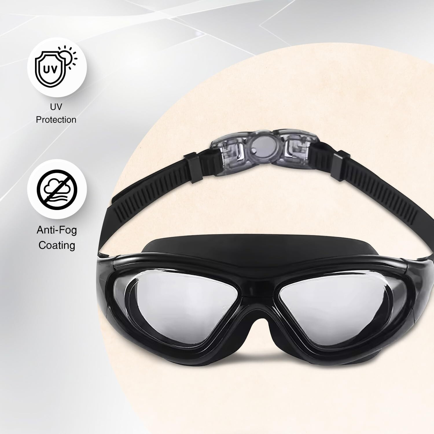 Image of AirSound Big Frame Swim Goggles UV & Fog Resistant with Case - Adults (Black)