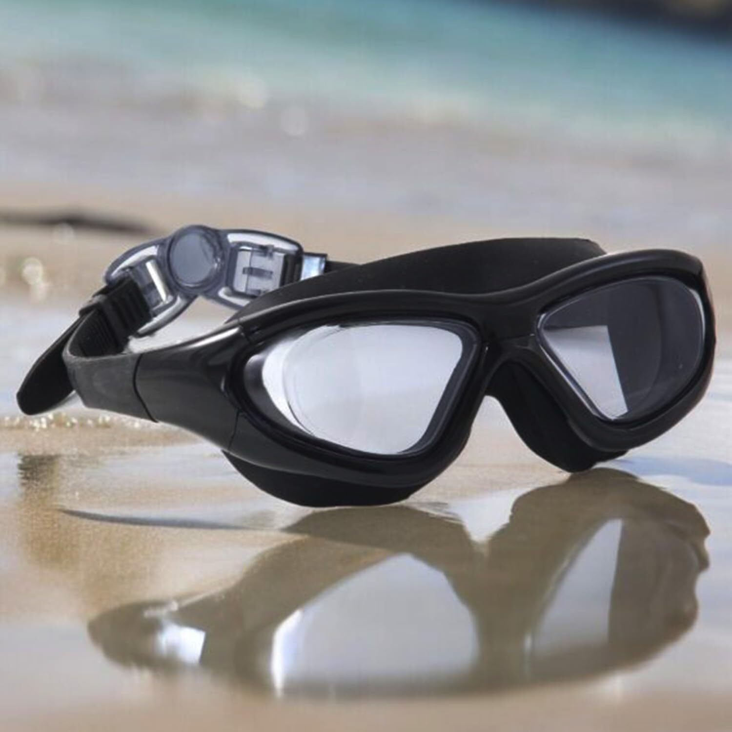 Image of AirSound Big Frame Swim Goggles UV & Fog Resistant with Case - Adults (Black)