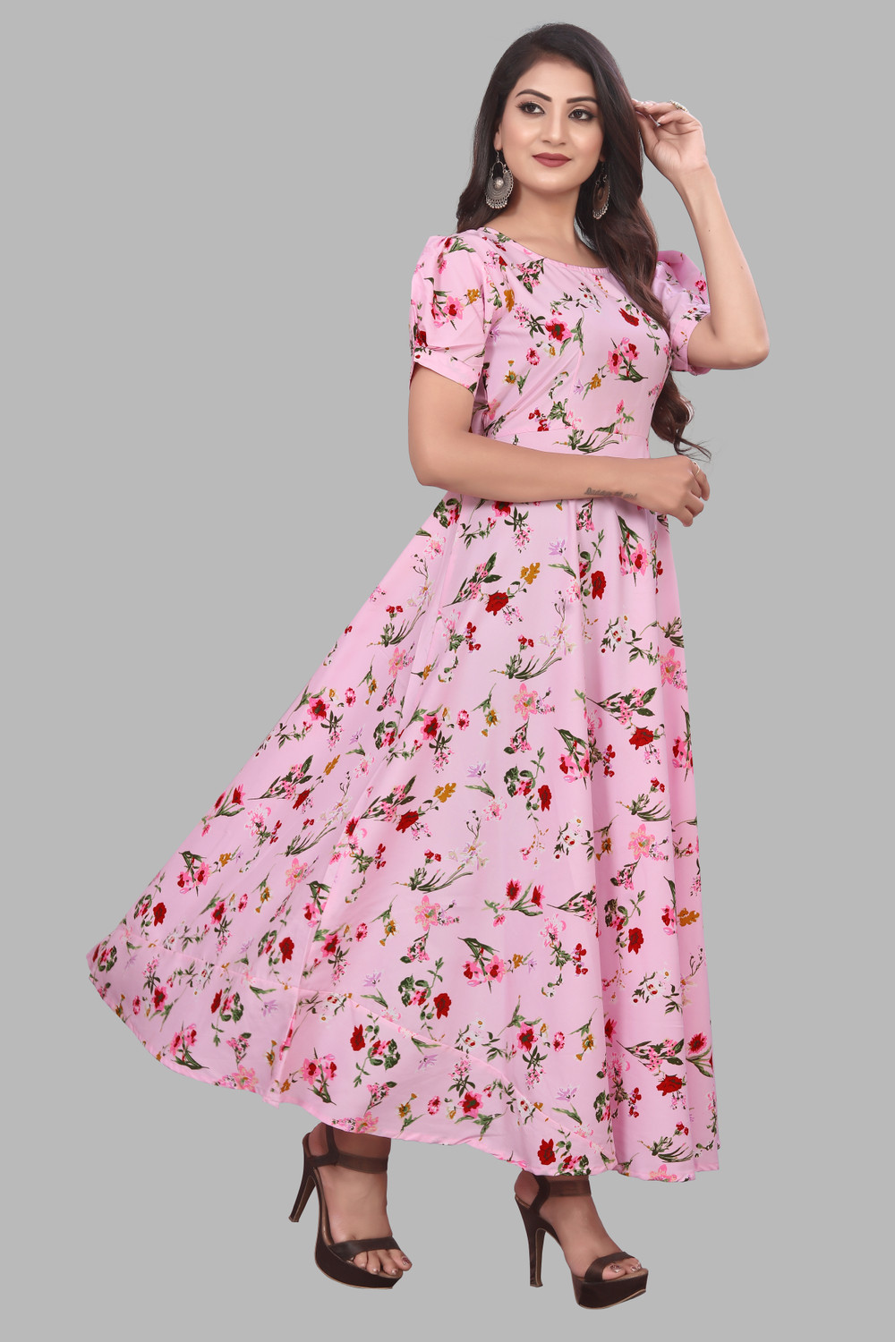 Image of ZOPDI Women Fit and Flare Multicolor Maxi /Full Length Dress