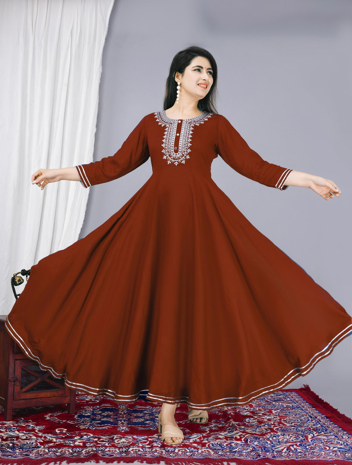 Image of Nikhat Solid Viscose Rayon Stitched Anarkali Gown (Black)