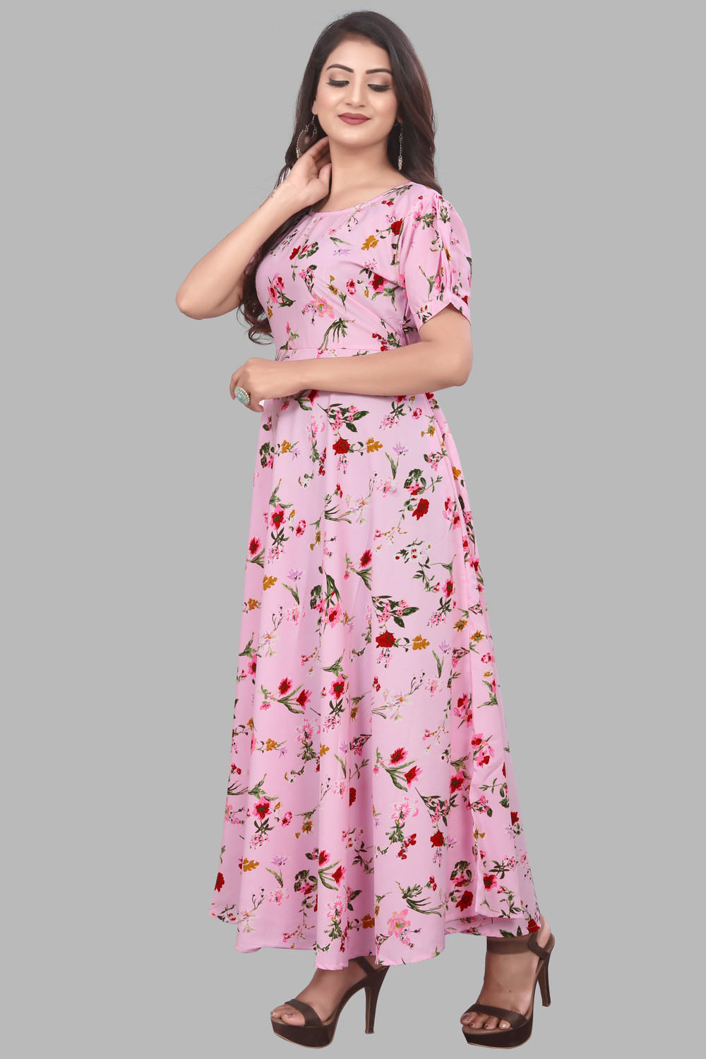 Image of ZOPDI Women Fit and Flare Multicolor Maxi /Full Length Dress