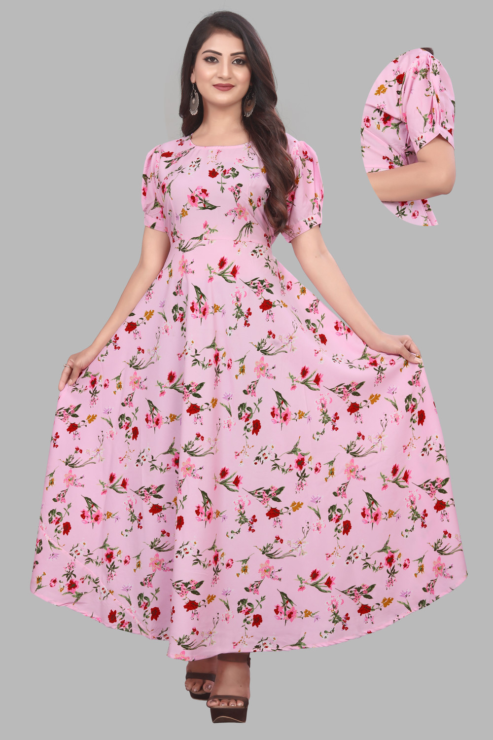 Image of ZOPDI Women Fit and Flare Multicolor Maxi /Full Length Dress