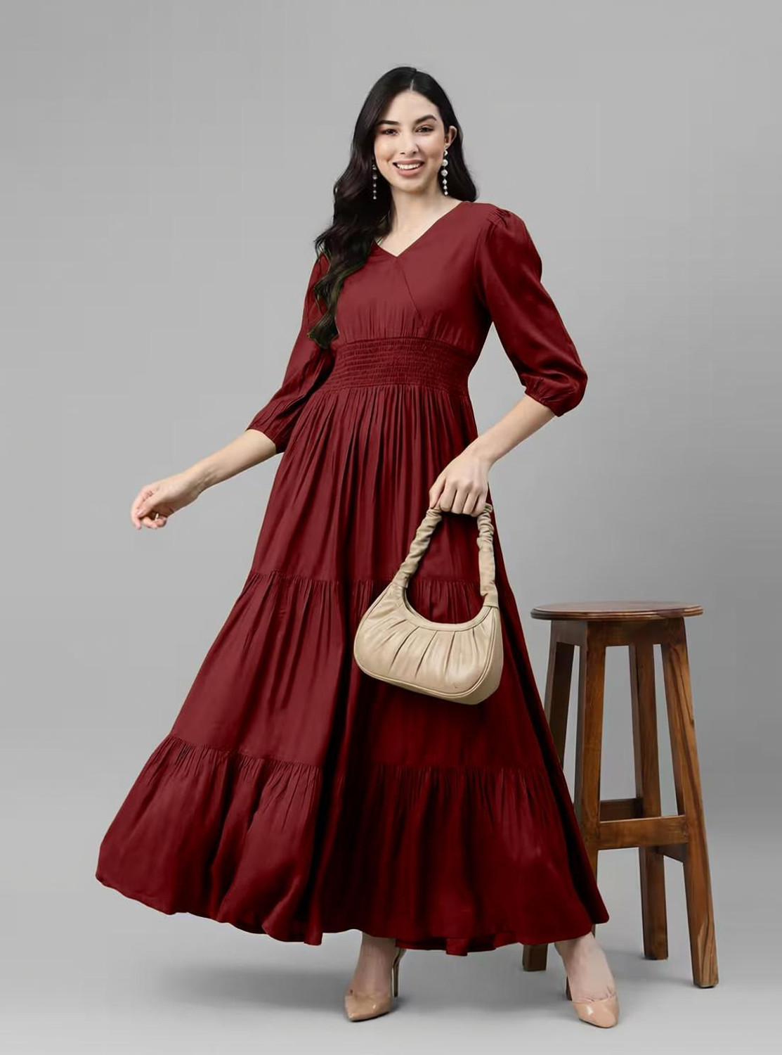 Image of Oomph! Women Ruffled Multicolor Knee Length Dress