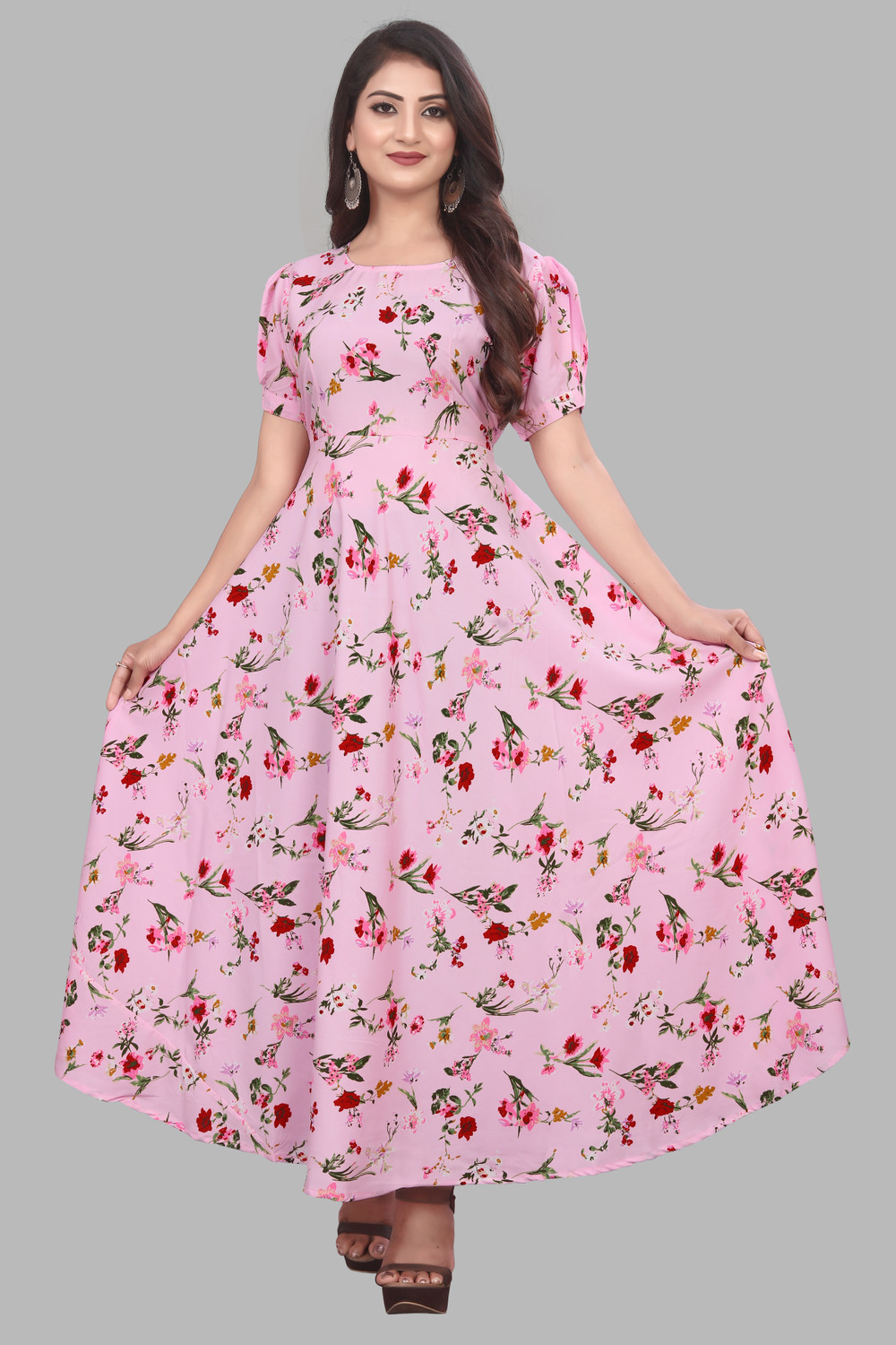 Image of ZOPDI Women Fit and Flare Multicolor Maxi /Full Length Dress