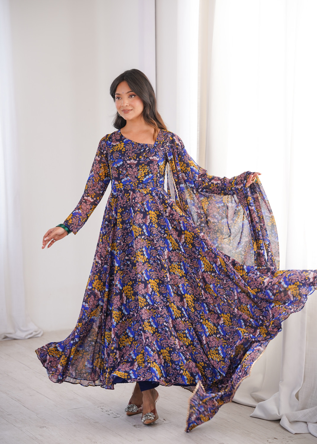 Image of tirgiza Embroidered Silk Blend Stitched Anarkali Gown (Pink)