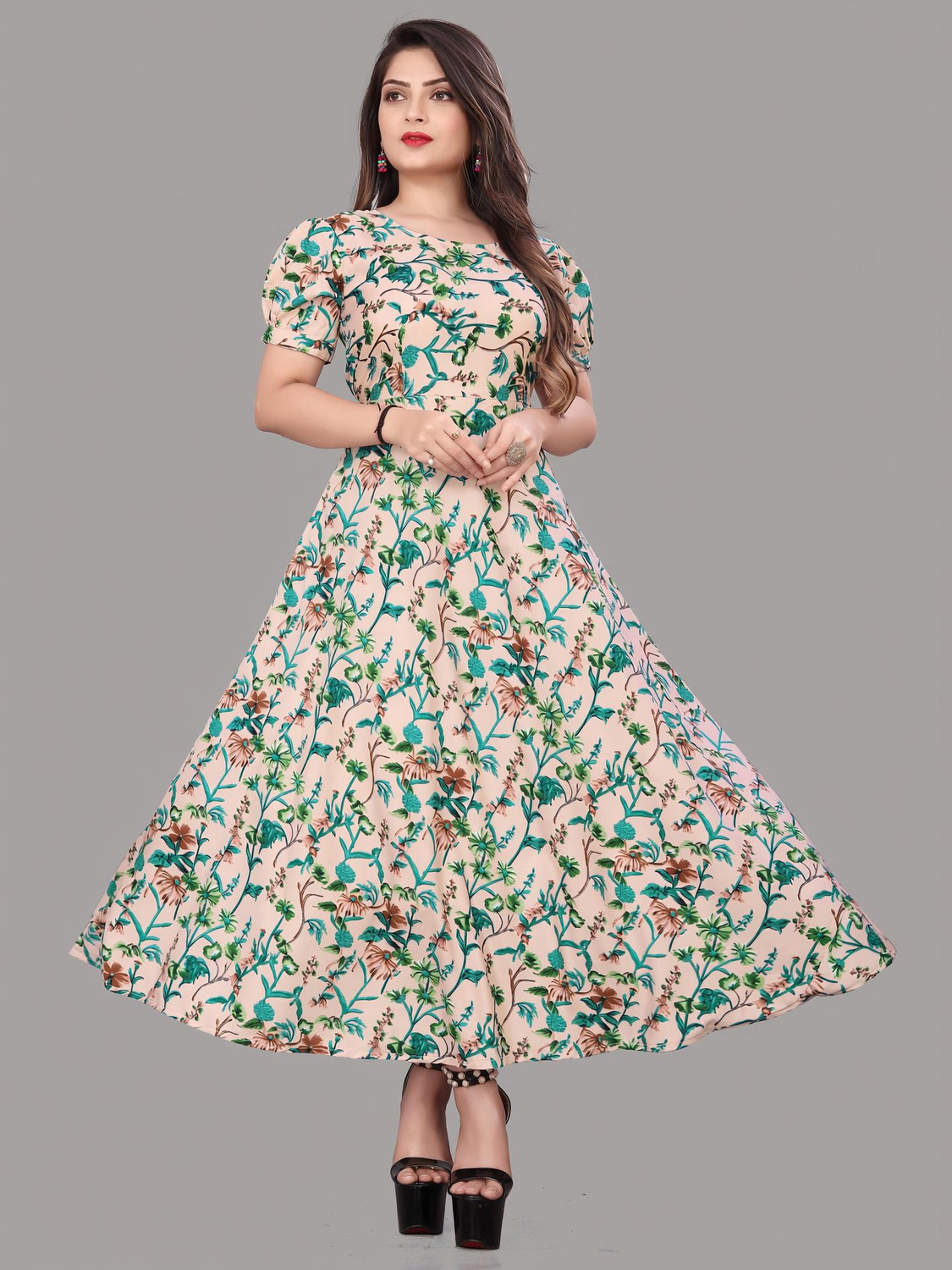Image of ZOPDI Women Fit and Flare Multicolor Maxi /Full Length Dress
