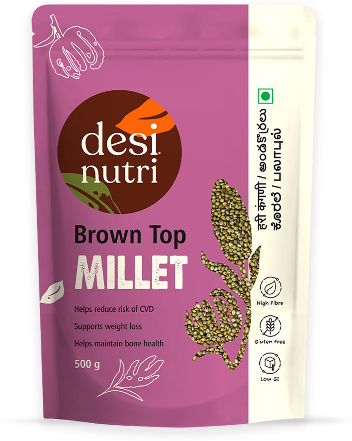 Image of Manna Browntop Millet Natural Grains, 1.5kg (500g x 3 Packs) - (Chotti Kangni / Andu Korralu / Korale) | Native Low GI Millet Rice | High Protein & 100% more Fibre than Rice Browntop Millet (1.5 kg, Pack of 3)