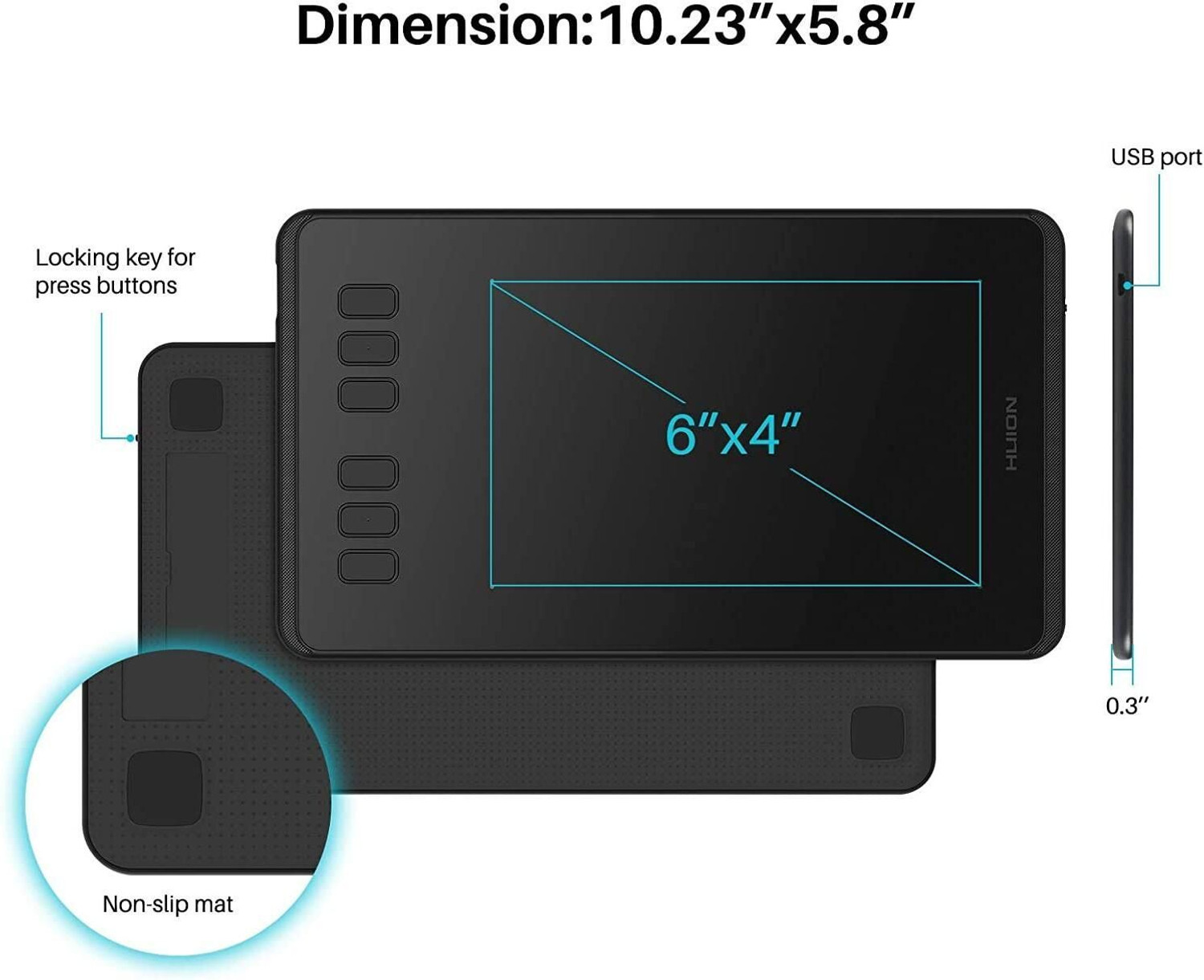 Image of HUION H640P 6.3 x 3.9 inch Graphics Tablet Connectivity - USB (Black)