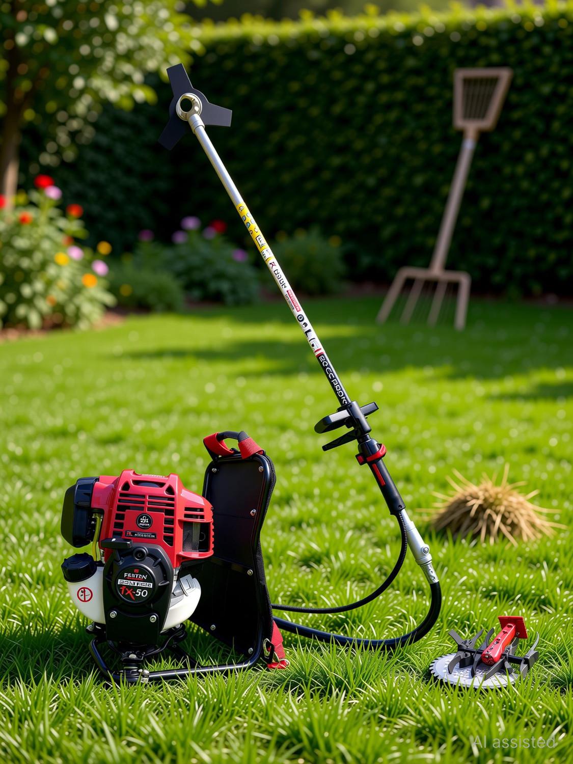 Image of Fenton Krishi FX-50 50CC 4-Stroke Backpack Brush Cutter with 80T, 3T & Tiller Blades Fuel Grass Trimmer (Automated Feed)
