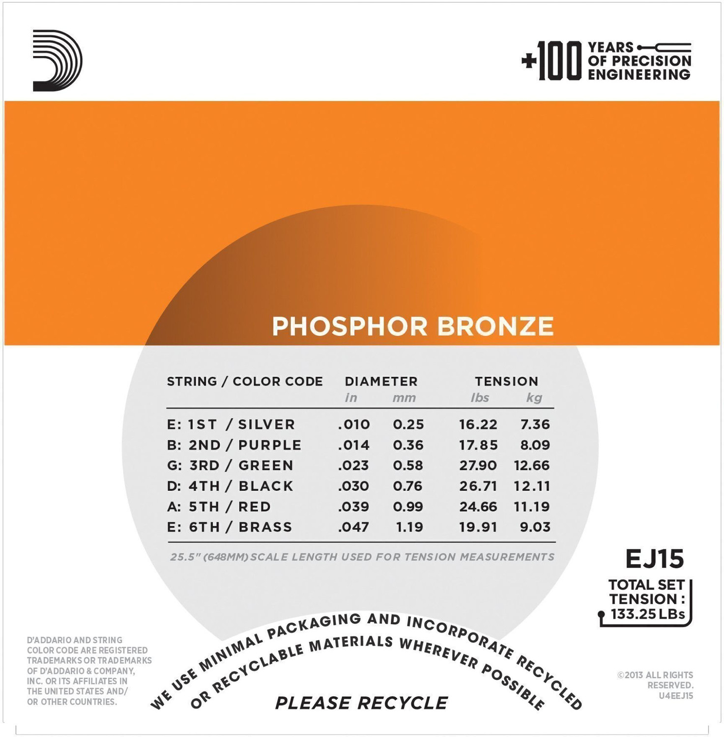 Image of Daddrio Acoustic EJ15 {.010-.047 Extra Light Gauge} WARM, BRIGHT & BALANCED TONE PHOSPHOR BRONZE Guitar String (6 Strings)