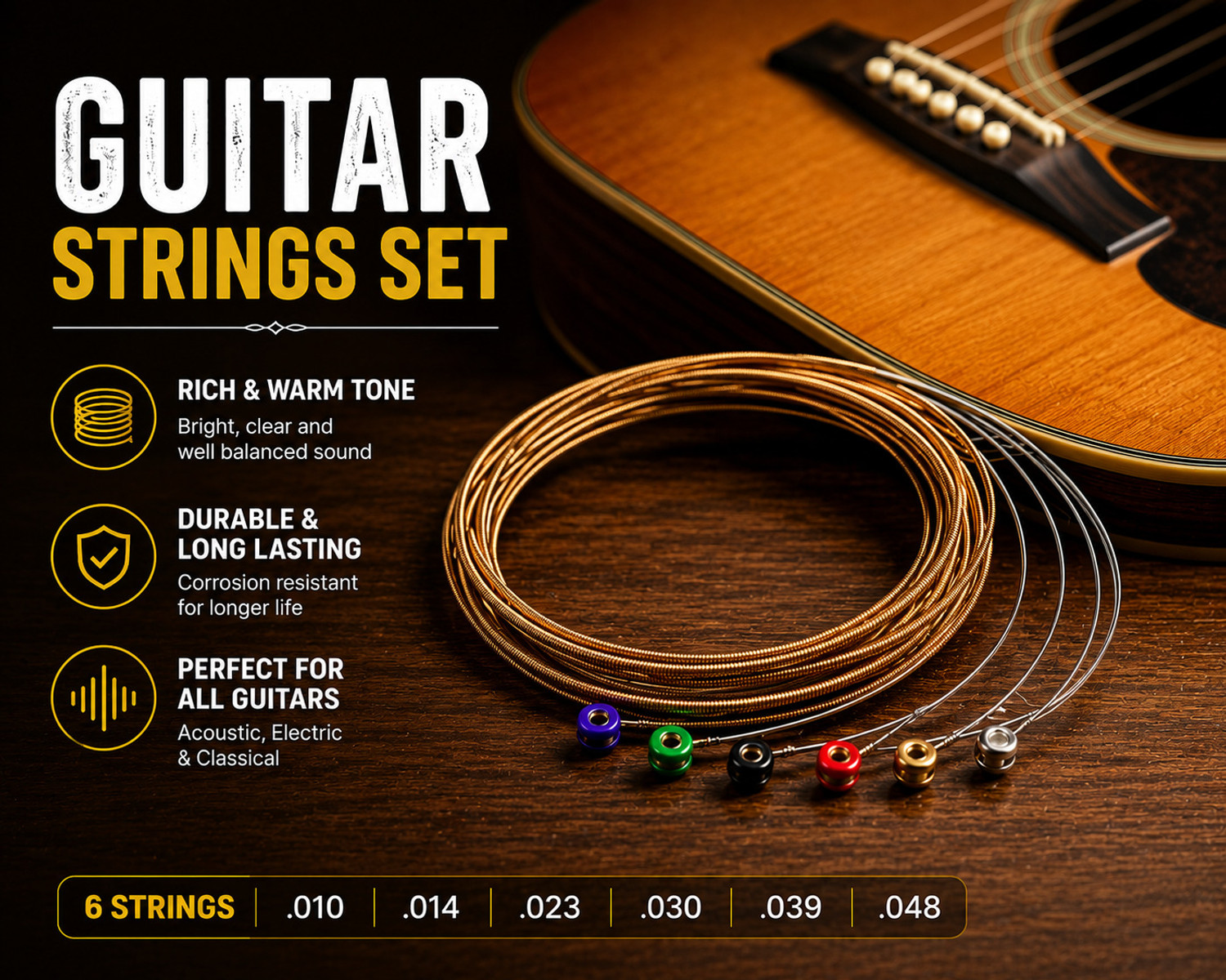 Image of XENTRAL Acoustic EZ900 Bronze Guitar Strings Set Acoustic - Extra Light Gauge Guitar String (Pack of 6, 6 Strings)