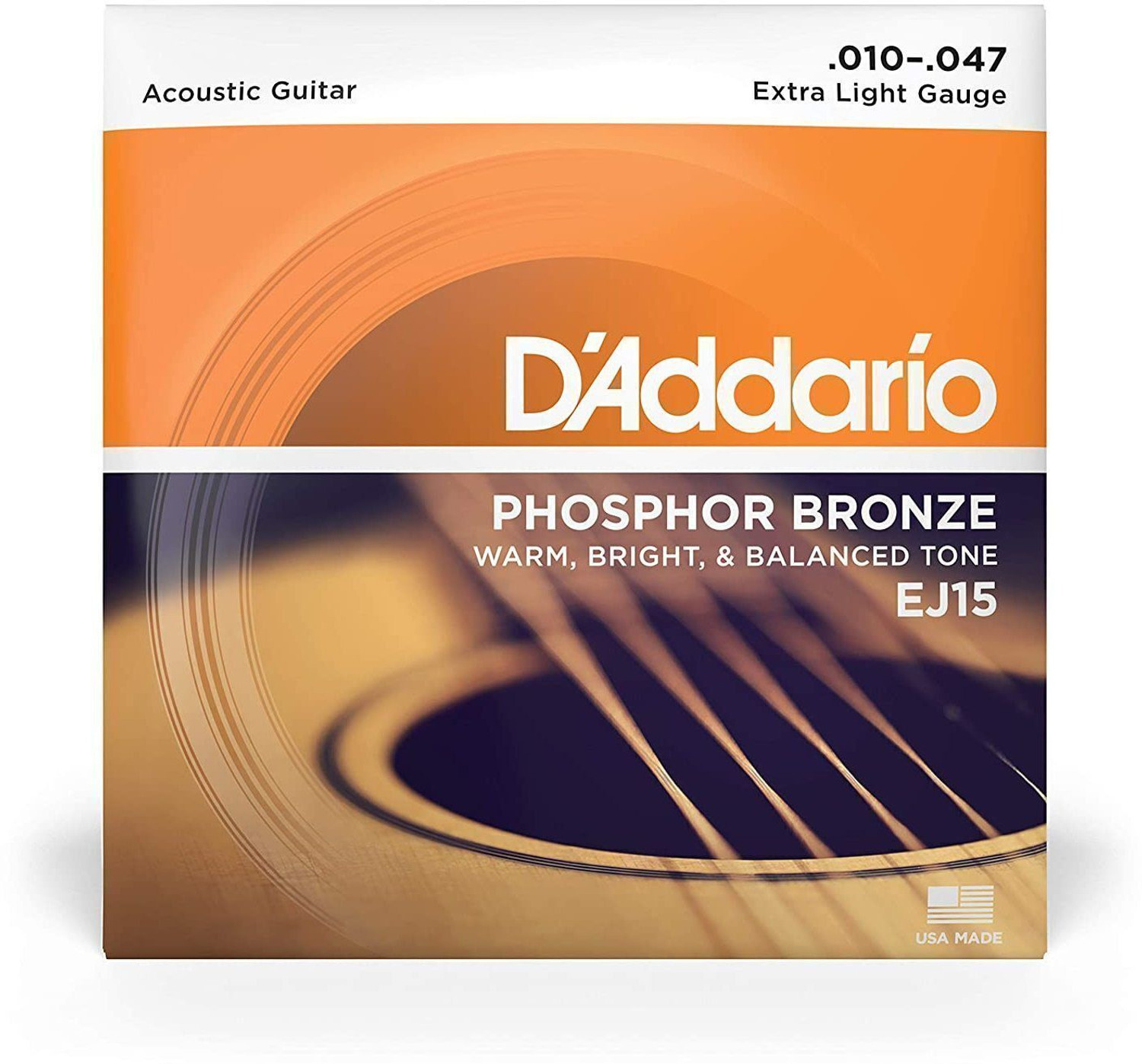 Image of Daddrio Acoustic EJ15 {.010-.047 Extra Light Gauge} WARM, BRIGHT & BALANCED TONE PHOSPHOR BRONZE Guitar String (6 Strings)