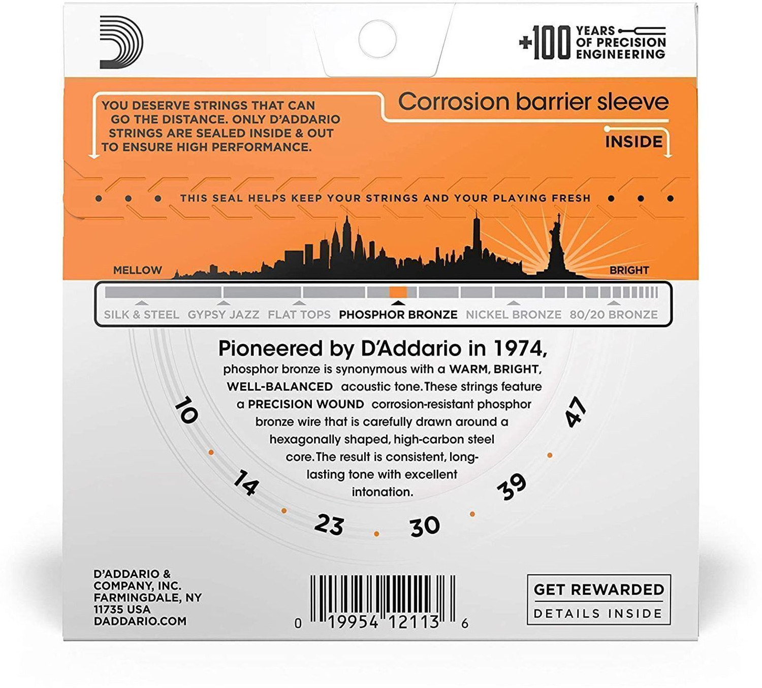 Image of Daddrio Acoustic EJ15 {.010-.047 Extra Light Gauge} WARM, BRIGHT & BALANCED TONE PHOSPHOR BRONZE Guitar String (6 Strings)