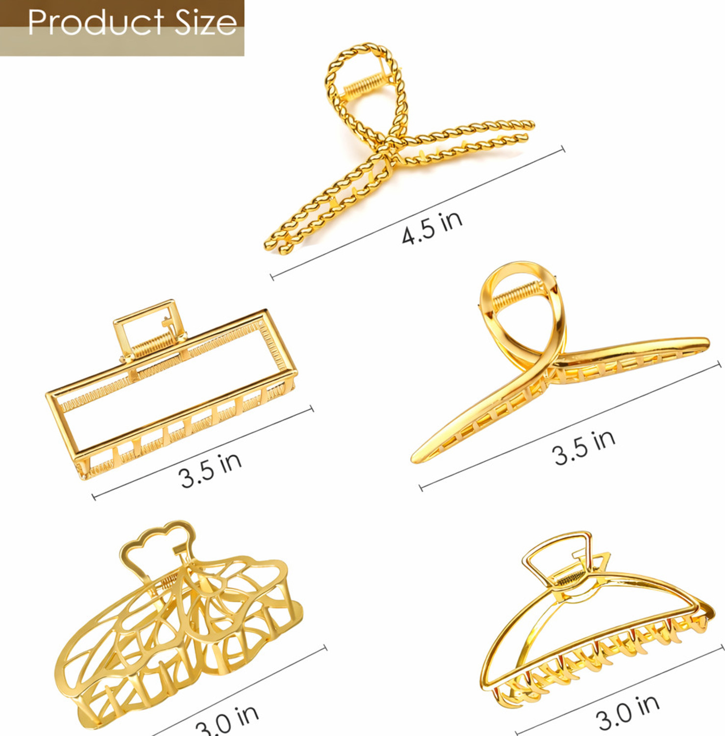 Image of LYROVO 5 PCS Metal Large Hair Claw Hair Clip (Gold)