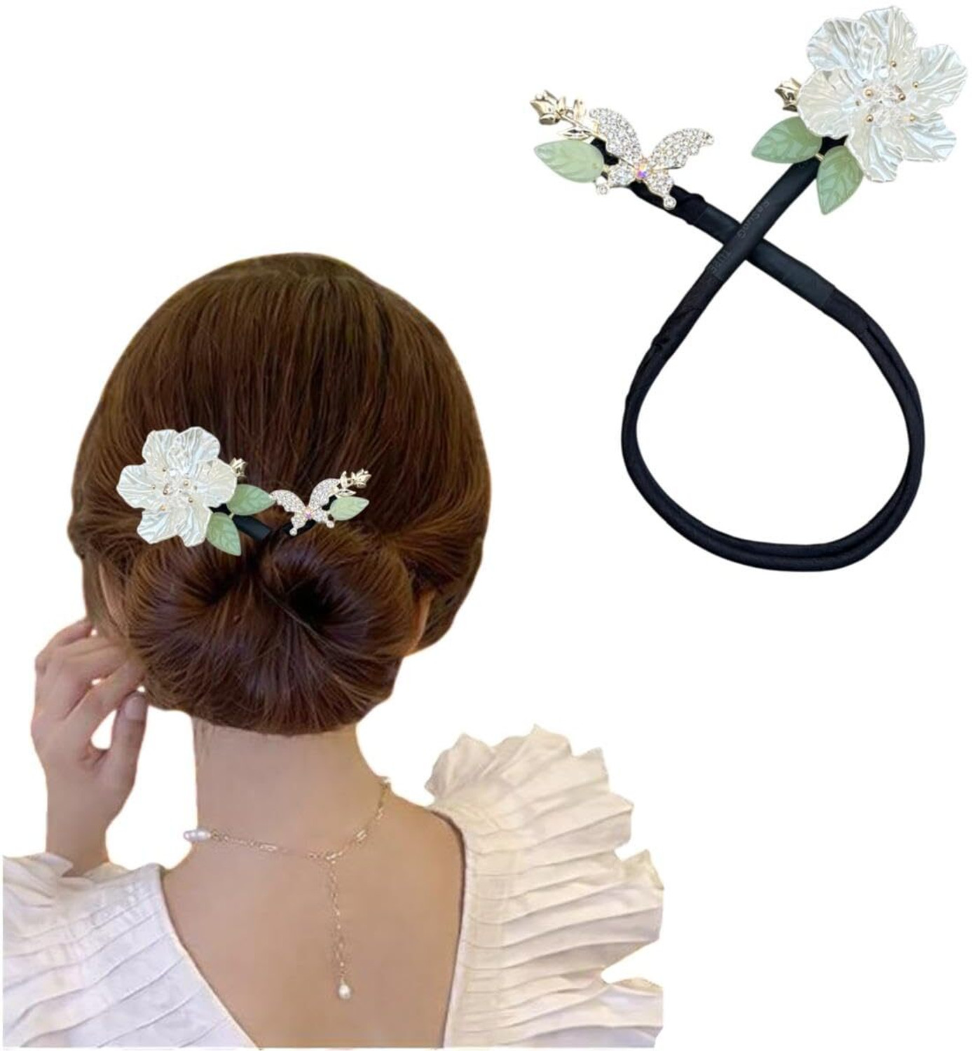 Image of Jiyancreation White Flower Hair Bun Maker Clip Bun Clip (White)