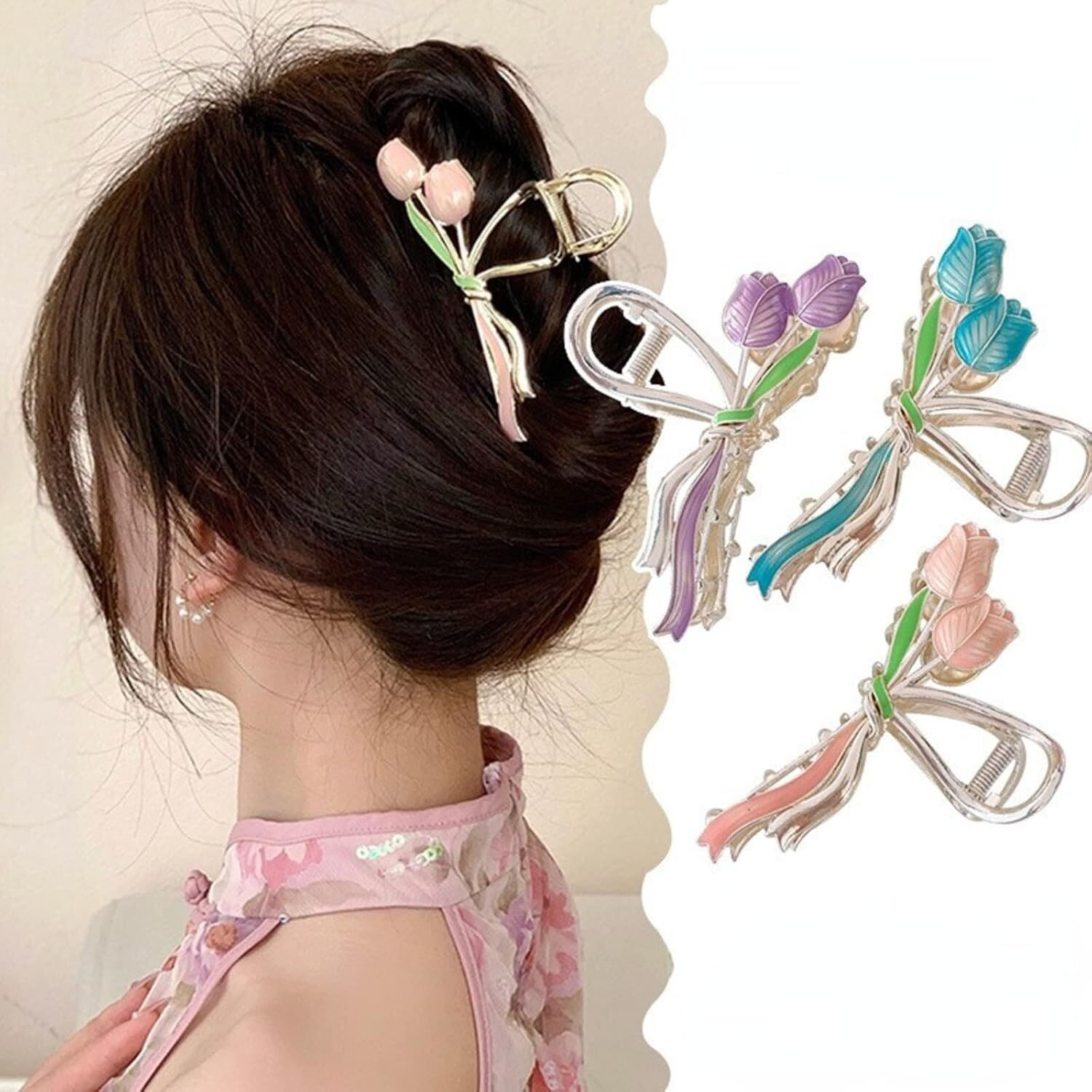 Image of Jiyancreation White Flower Hair Bun Maker Clip Bun Clip (White)