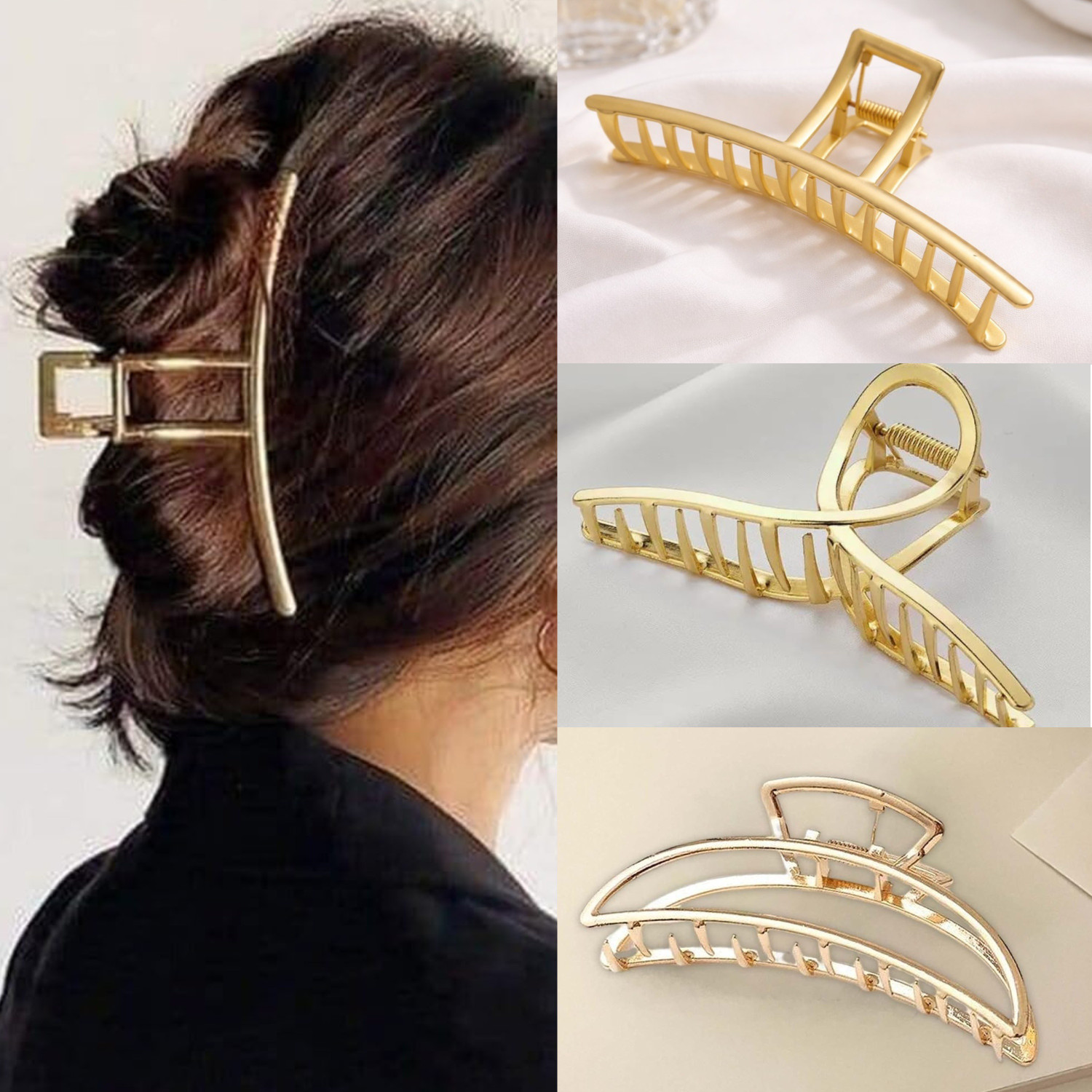 Image of LYROVO 5 PCS Metal Large Hair Claw Hair Clip (Gold)