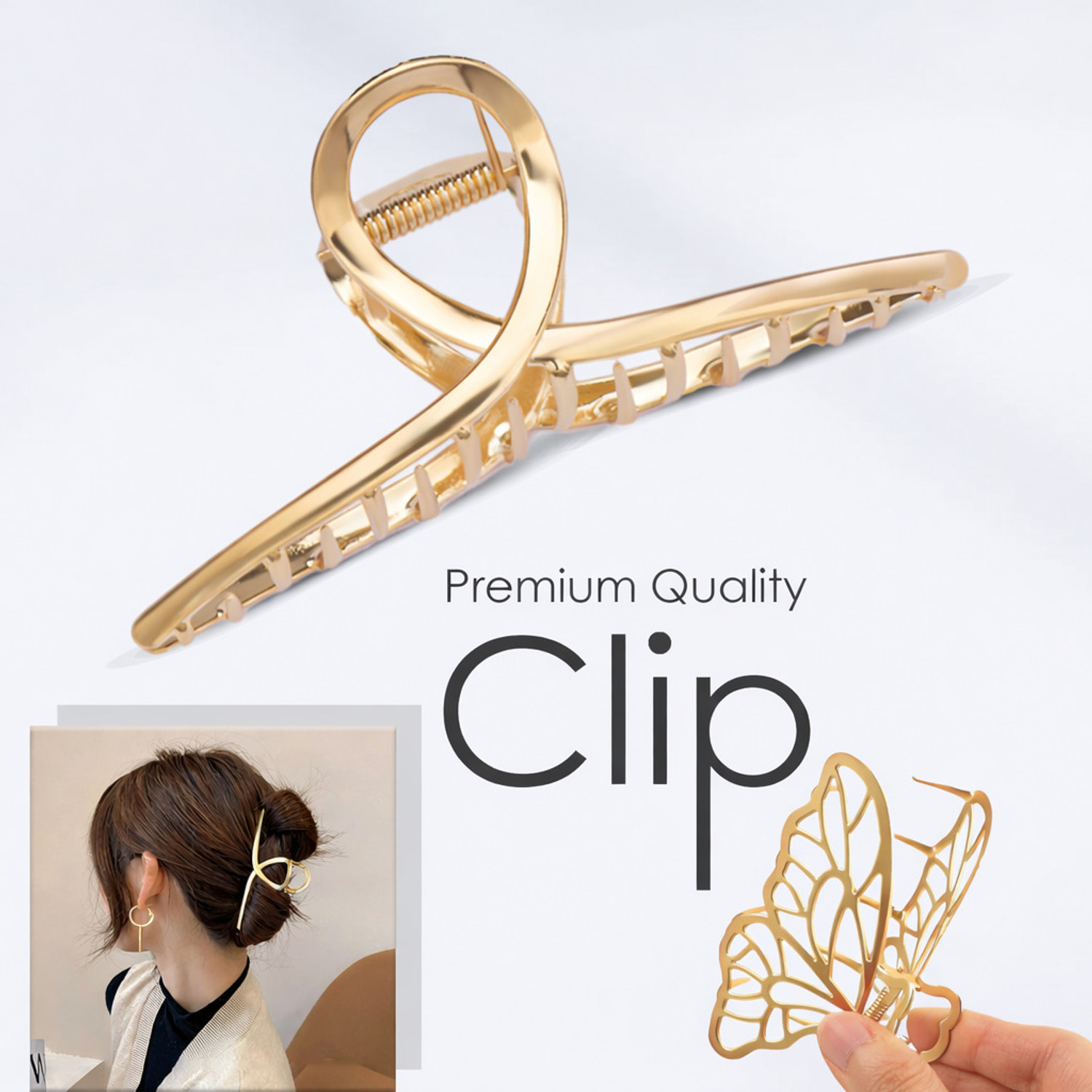 Image of LYROVO 5 PCS Metal Large Hair Claw Hair Clip (Gold)