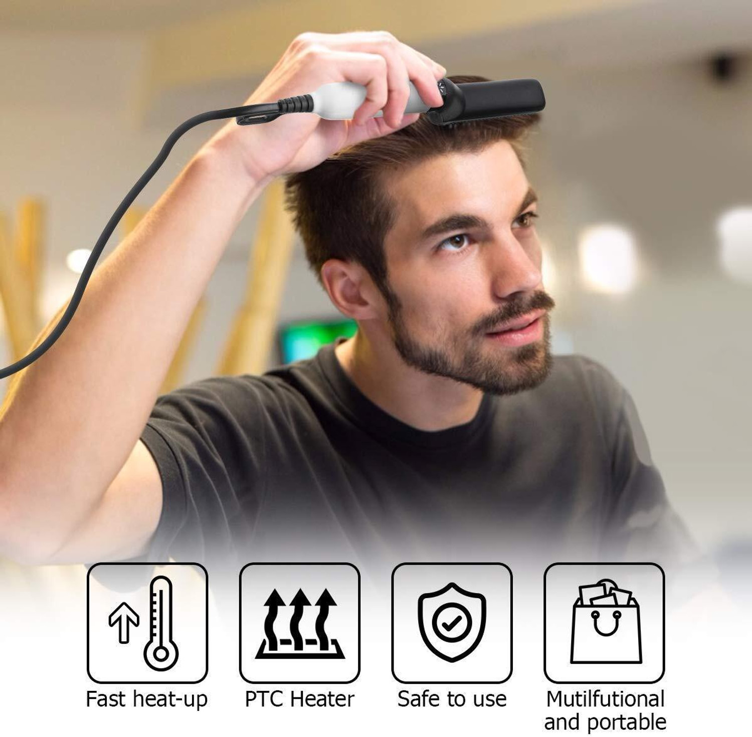 Image of herik Men Quick Beard Straightener Hair Comb Multifunctional Hair Straightener