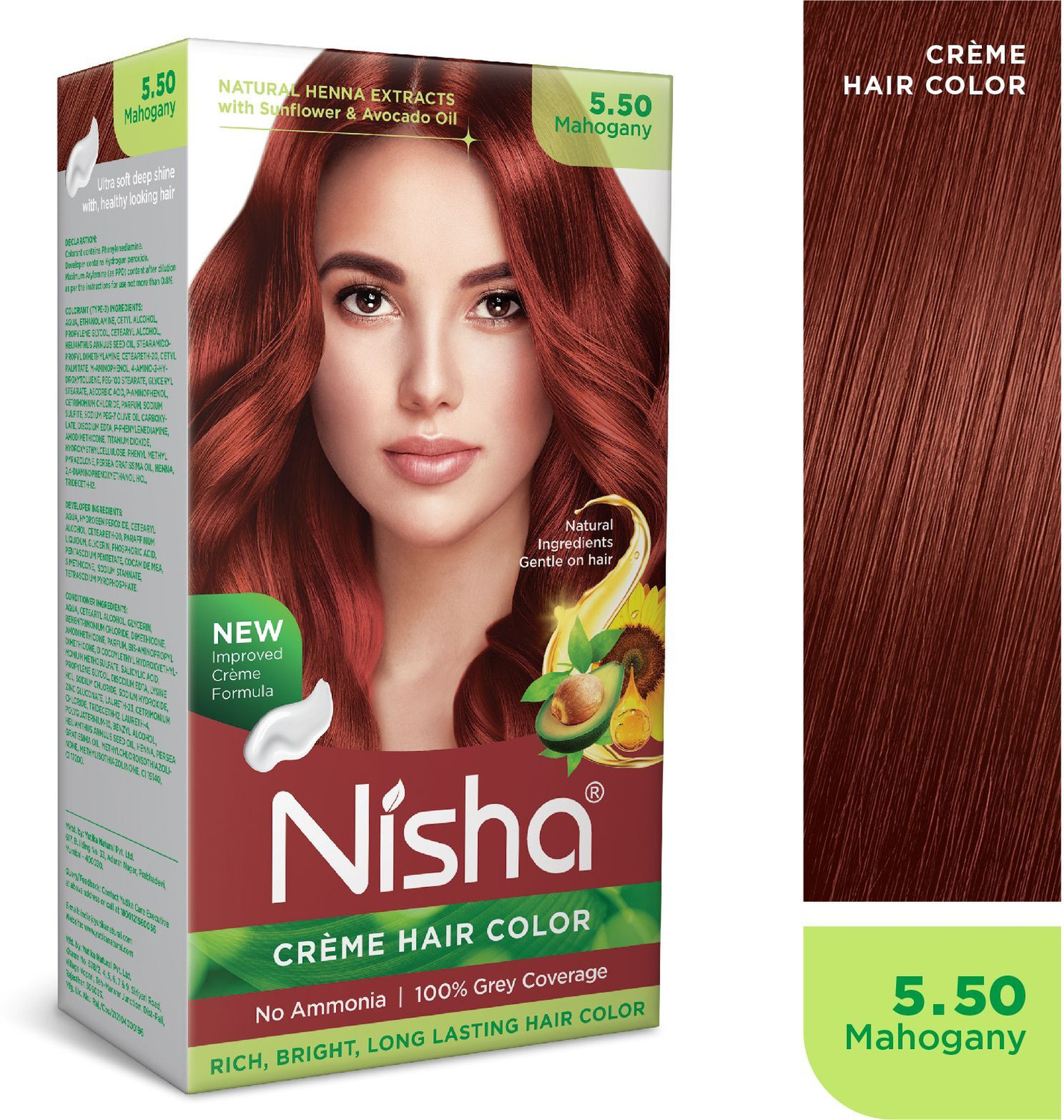 Image of Nisha Creme Hair Color Rich Bright Long-Lasting Natural Henna Extract , MAHOGANY 5.5