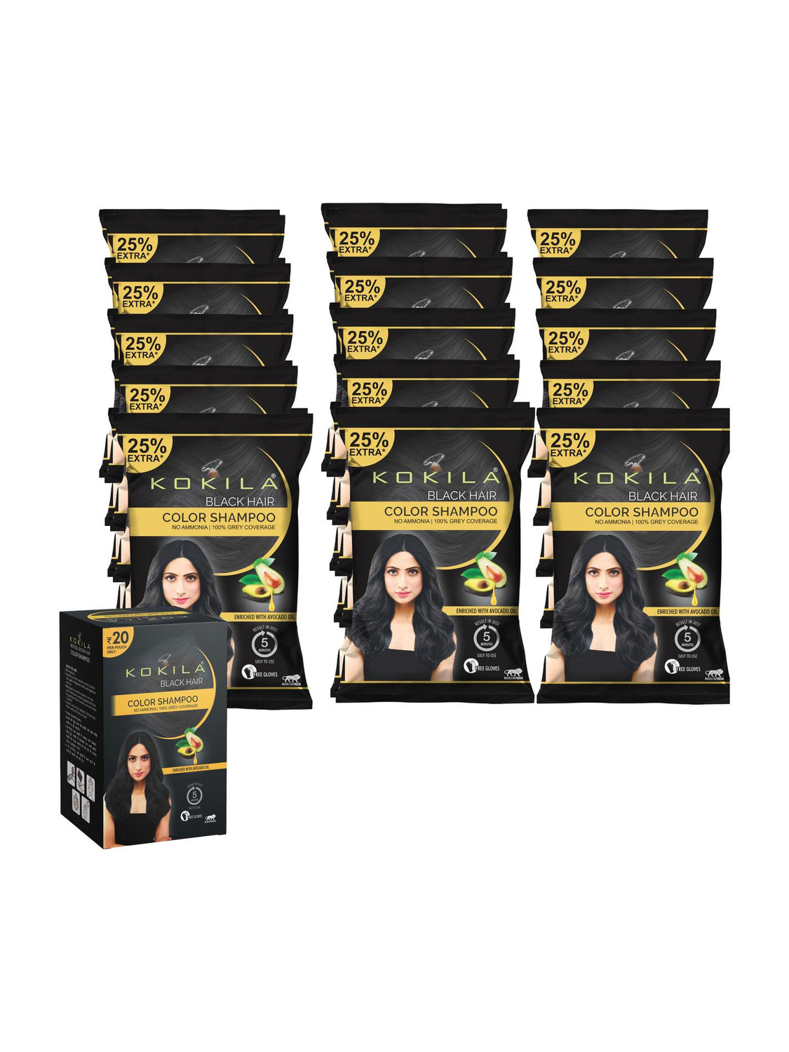 KOKILA Instant Hair Color Shampoo, Black, 15ml - Image 1