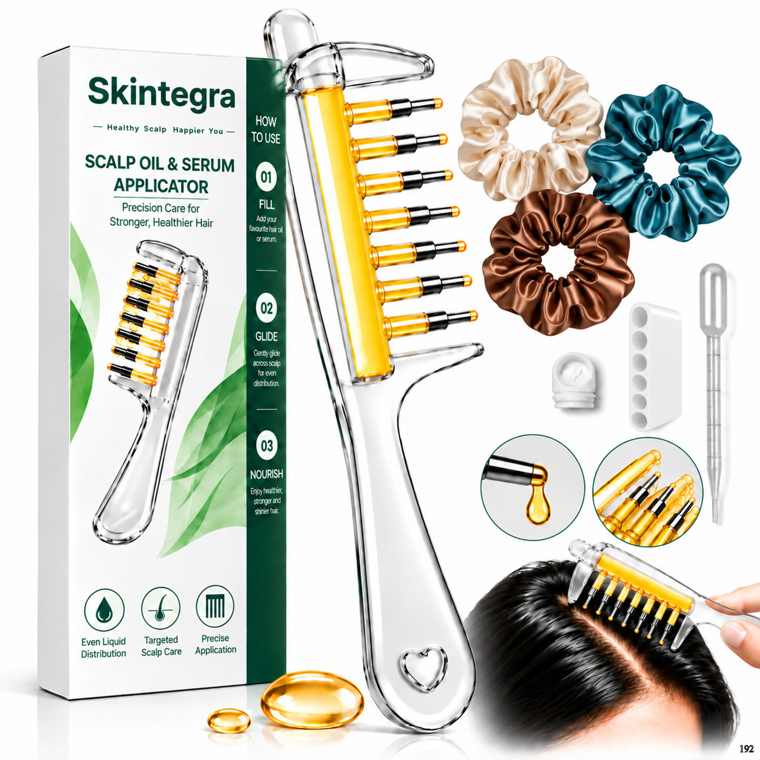 SKINTEGRA Scalp Oil Applicator Comb with 3 Scrunchies - Image 6