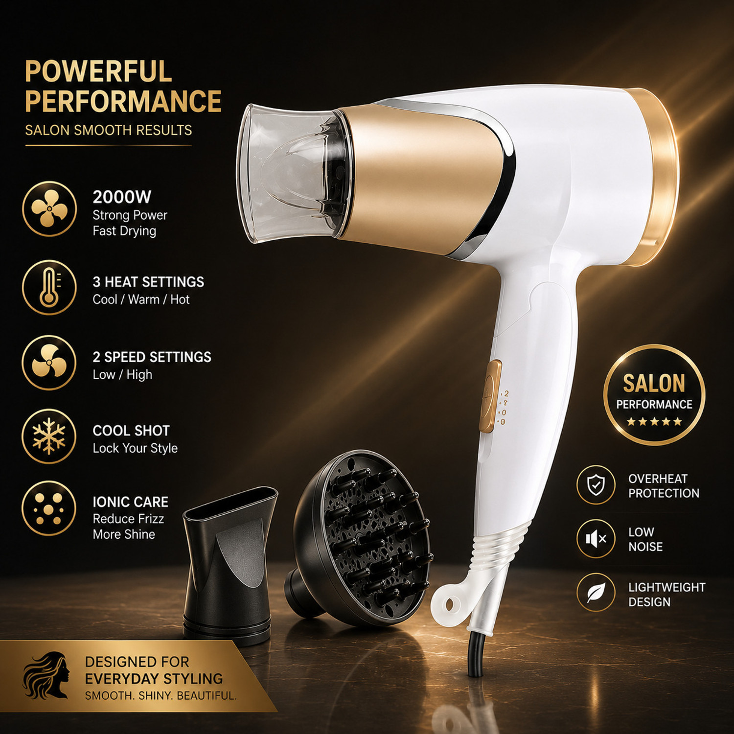 Image of bladeo Powerful 1000W airflow | Thermo Protect Technology with 2 Tempreature Settings Hair Dryer (1000 W, Black)