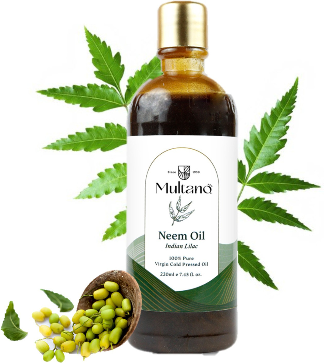 Image of Multano Pro Organic Cold Pressed Neem Oil for Hair & Skin Acne Prone Skin Dandruff Control Hair Oil (220 ml)