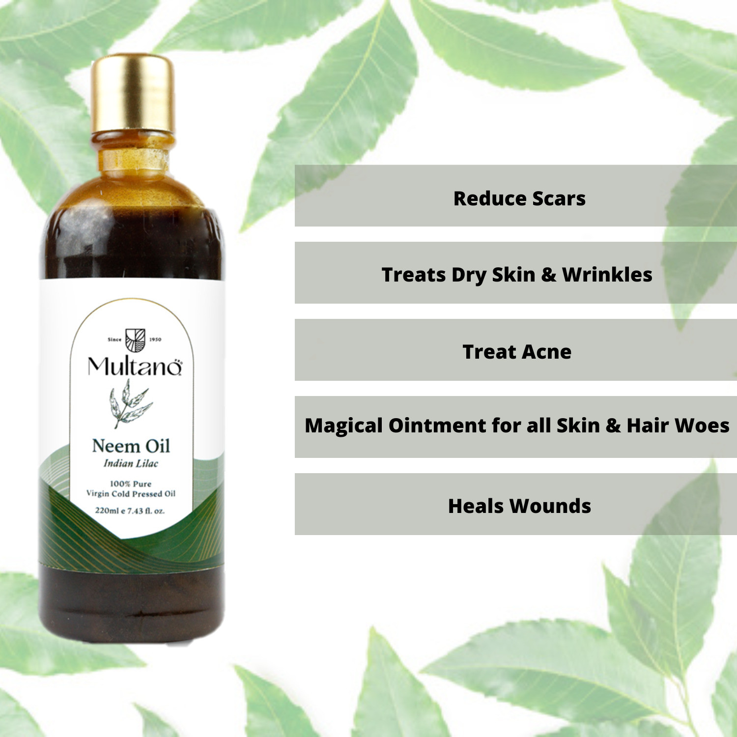 Image of Multano Pro Organic Cold Pressed Neem Oil for Hair & Skin Acne Prone Skin Dandruff Control Hair Oil (220 ml)